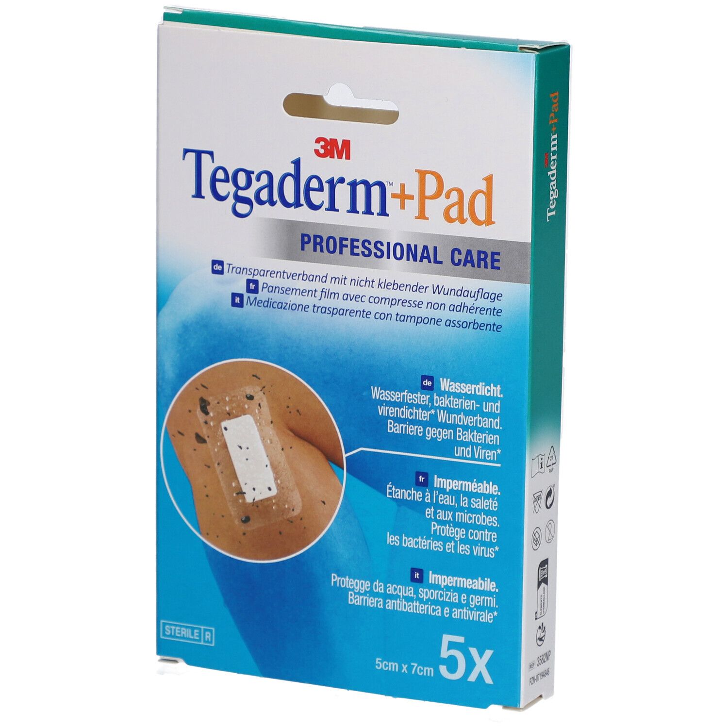 Emballage 3M Tegaderm+Pad. Pansement transparent avec compresse non adhérente. 5x7cm. 5 unités.