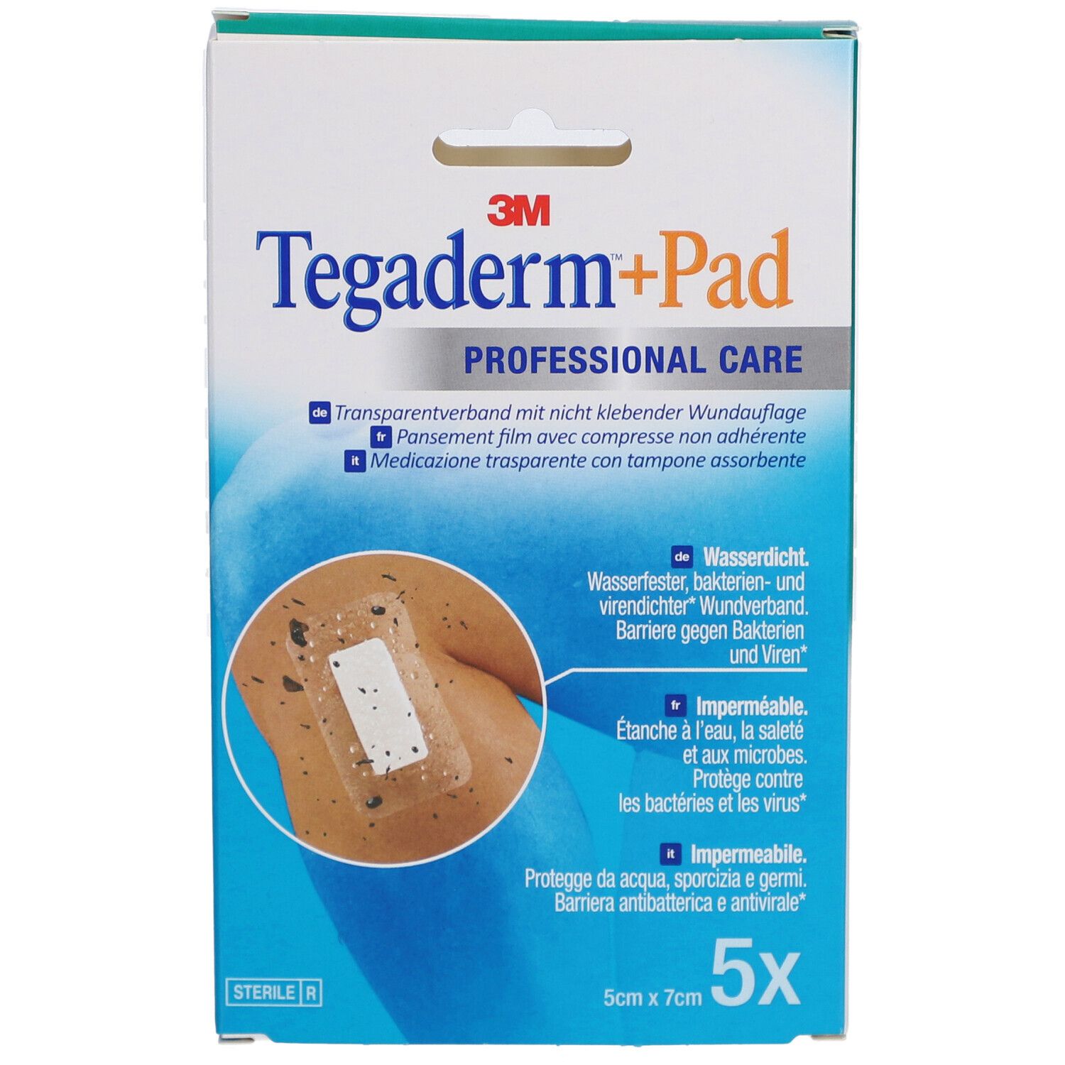 Emballage 3M Tegaderm+Pad. Pansement transparent avec compresse non adhérente. 5x7cm. 5 unités.