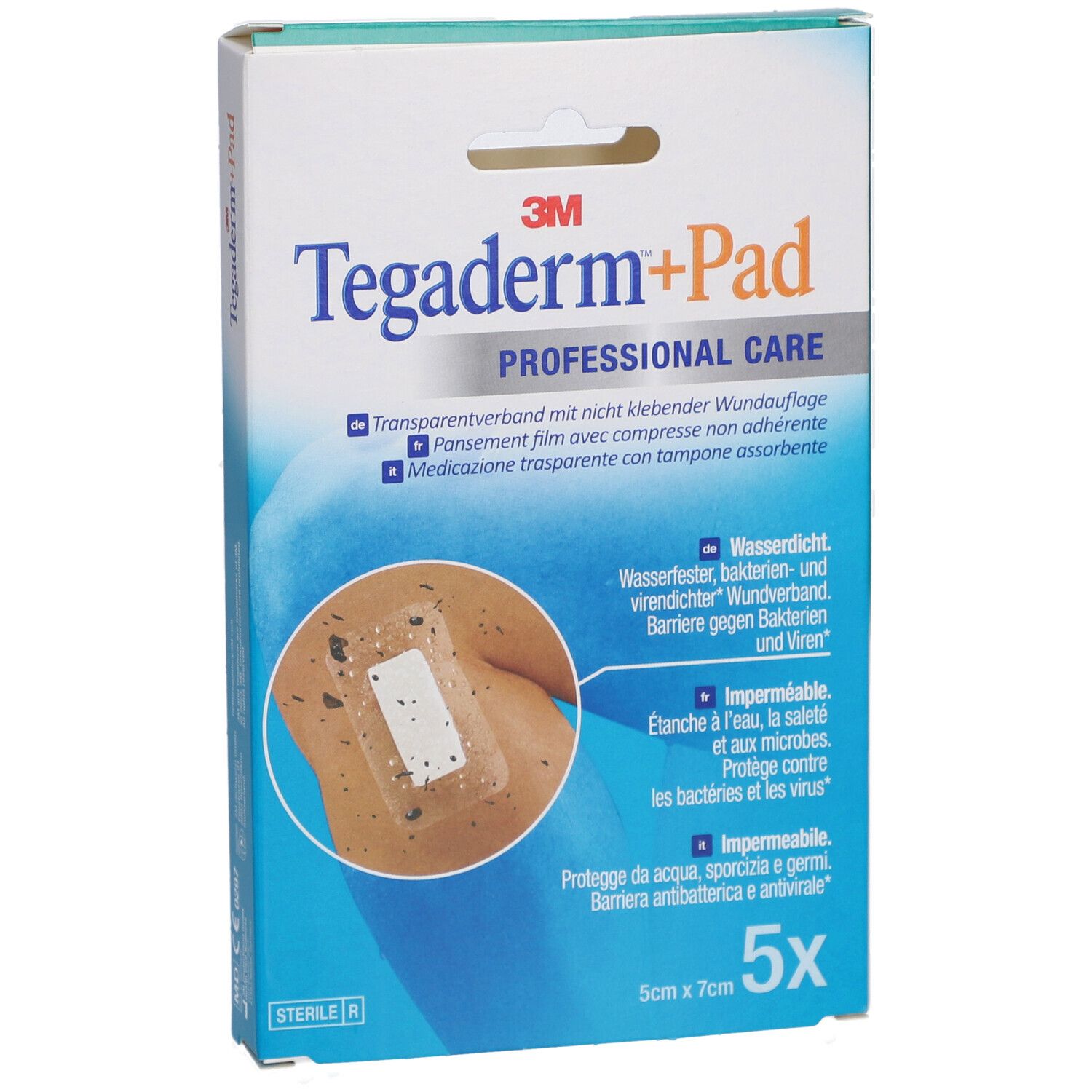 Emballage 3M Tegaderm+Pad. Pansement transparent avec compresse non adhérente. 5x7cm. 5 unités.