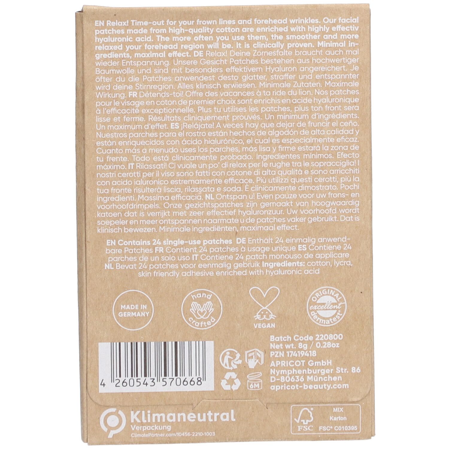 Apricot Anti-Falten-Gesicht Patches Hyalur 24 Stk St Pads