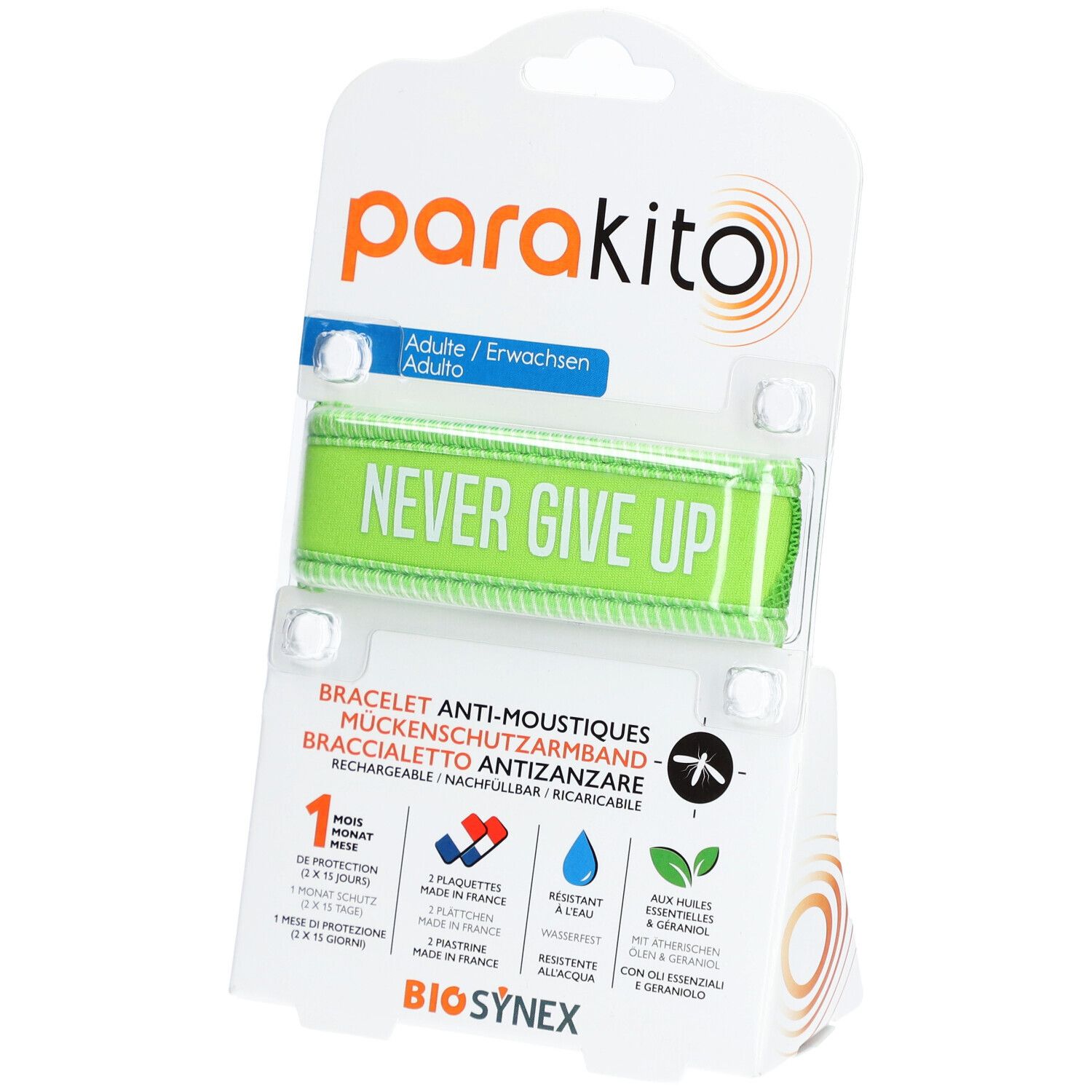 Parakito Bracelet Anti-moustiques Adulte Never Give Up Vert