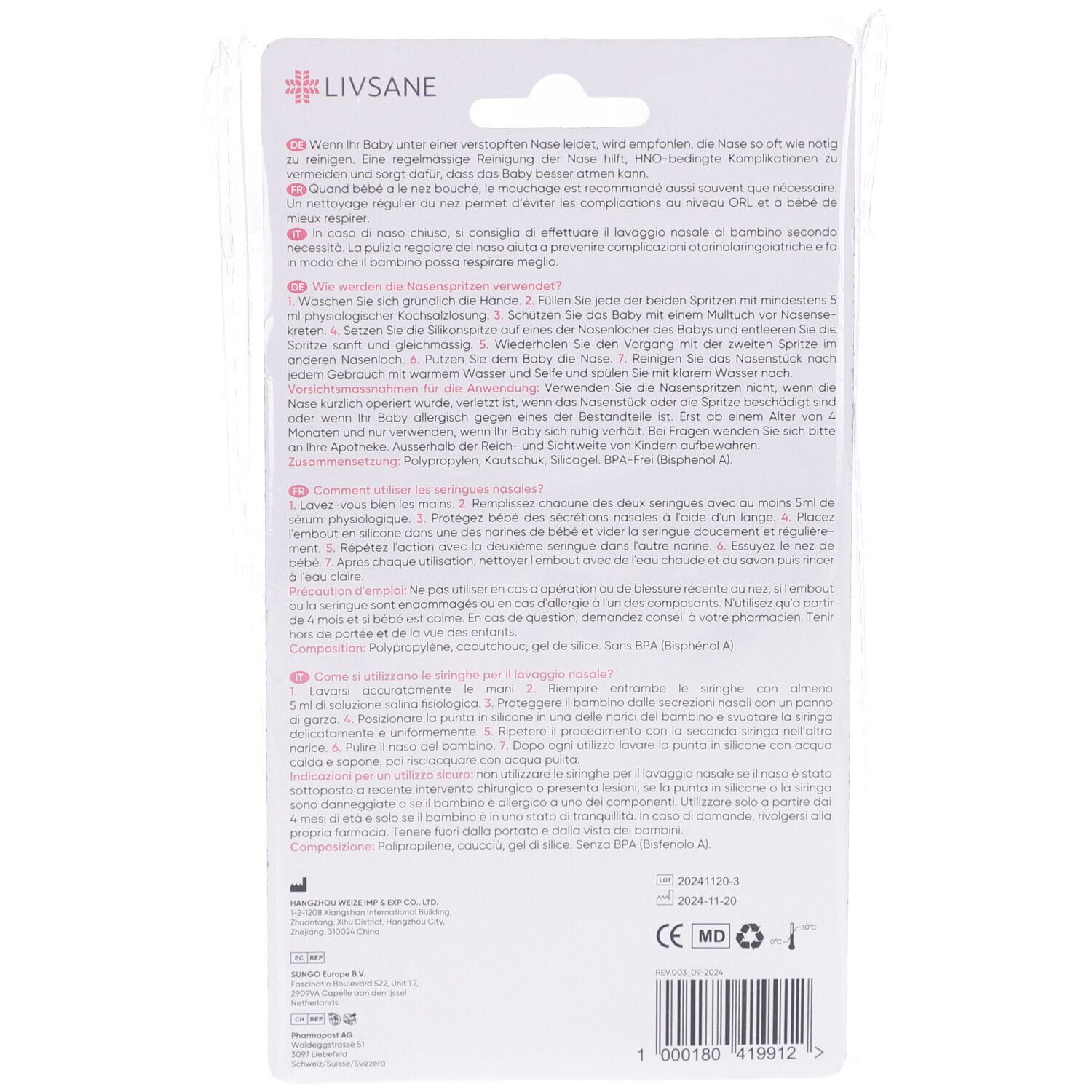Rückseite der Verpackung mit Text. Enthält Informationen zur Anwendung und Inhaltsstoffe.