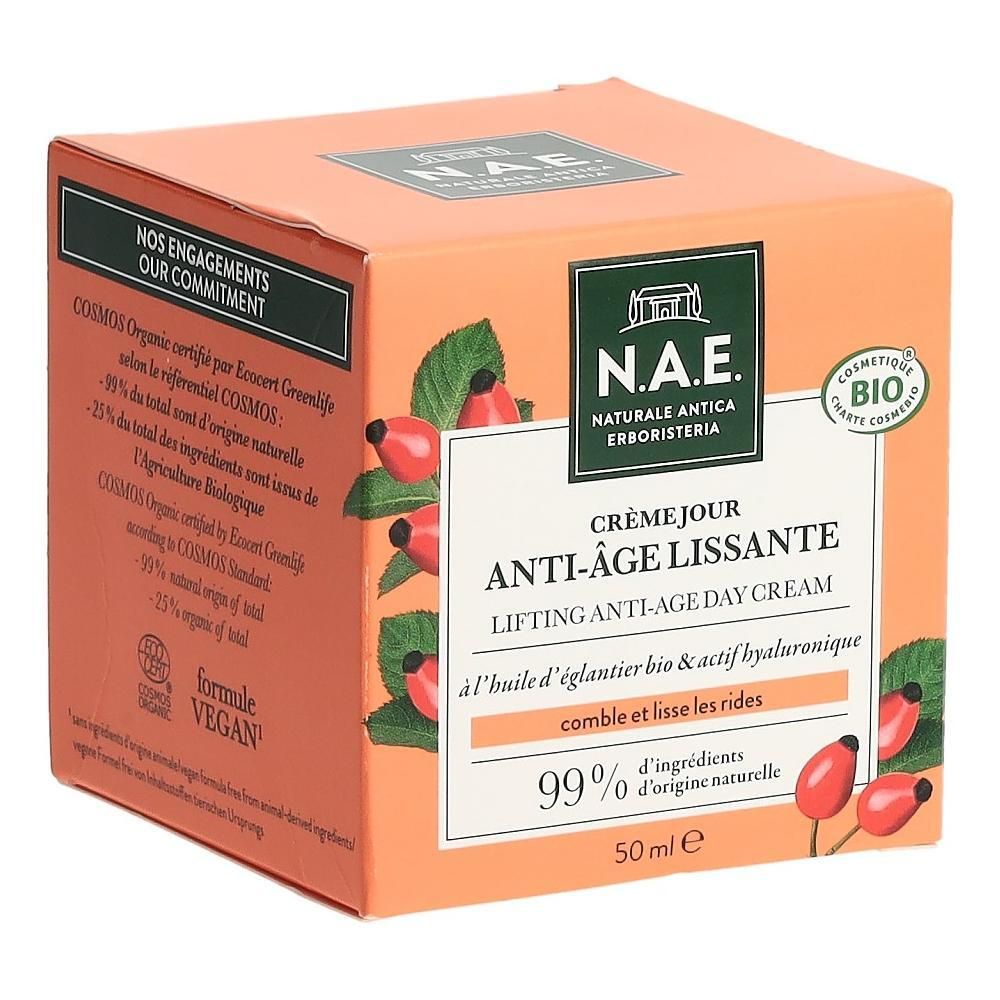 N.A.E. Lifting Anti-Age Tagescreme, 50ml, mit Hagebuttenöl und Hyaluronsäure, 99% natürliche Inhaltsstoffe.