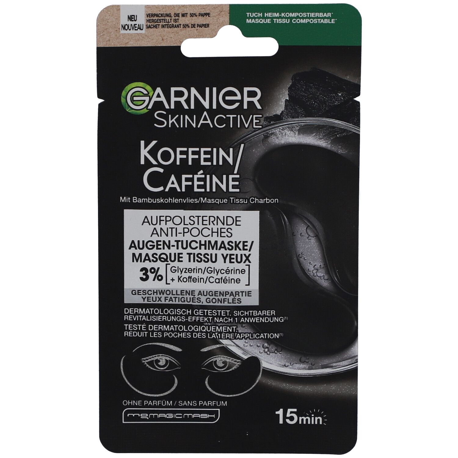 Garnier SkinActive Tissuemaske Augen Anti-Pocket Koffein Kohle
