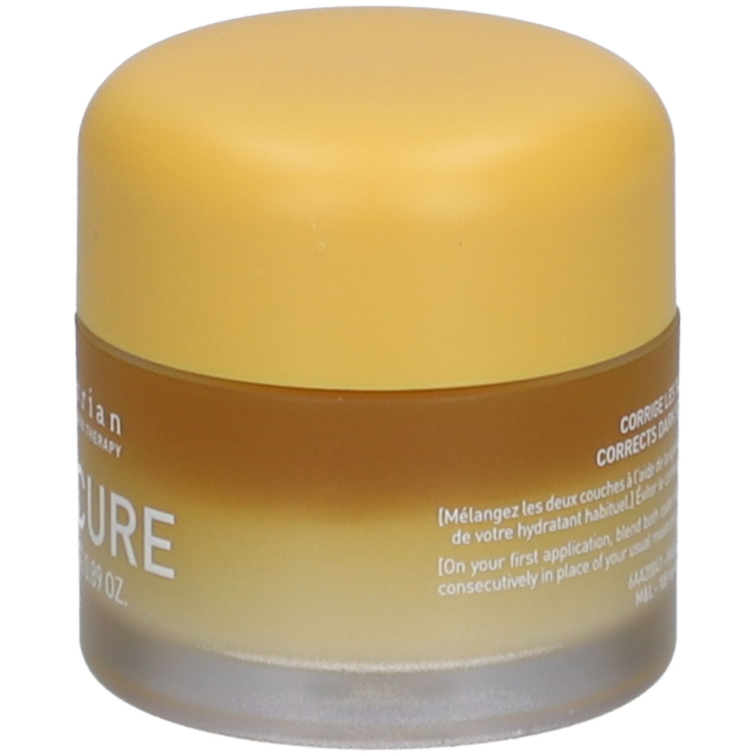 Gel-Creme-Gesicht. Rückseite des Behälters. Text: Yuza Cure, 25 ml. Hinweise. Erborian.