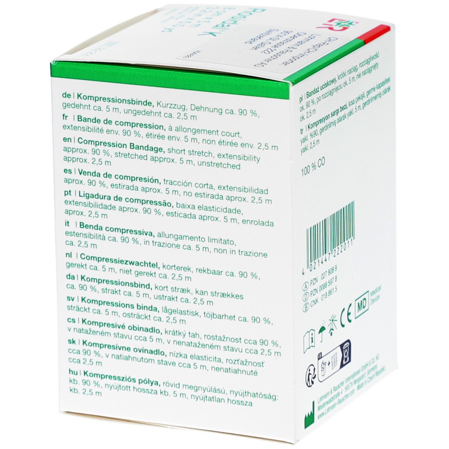 Dos de l'emballage Rosidal® K. Vue détaillée des informations produit multilingues et des données techniques.