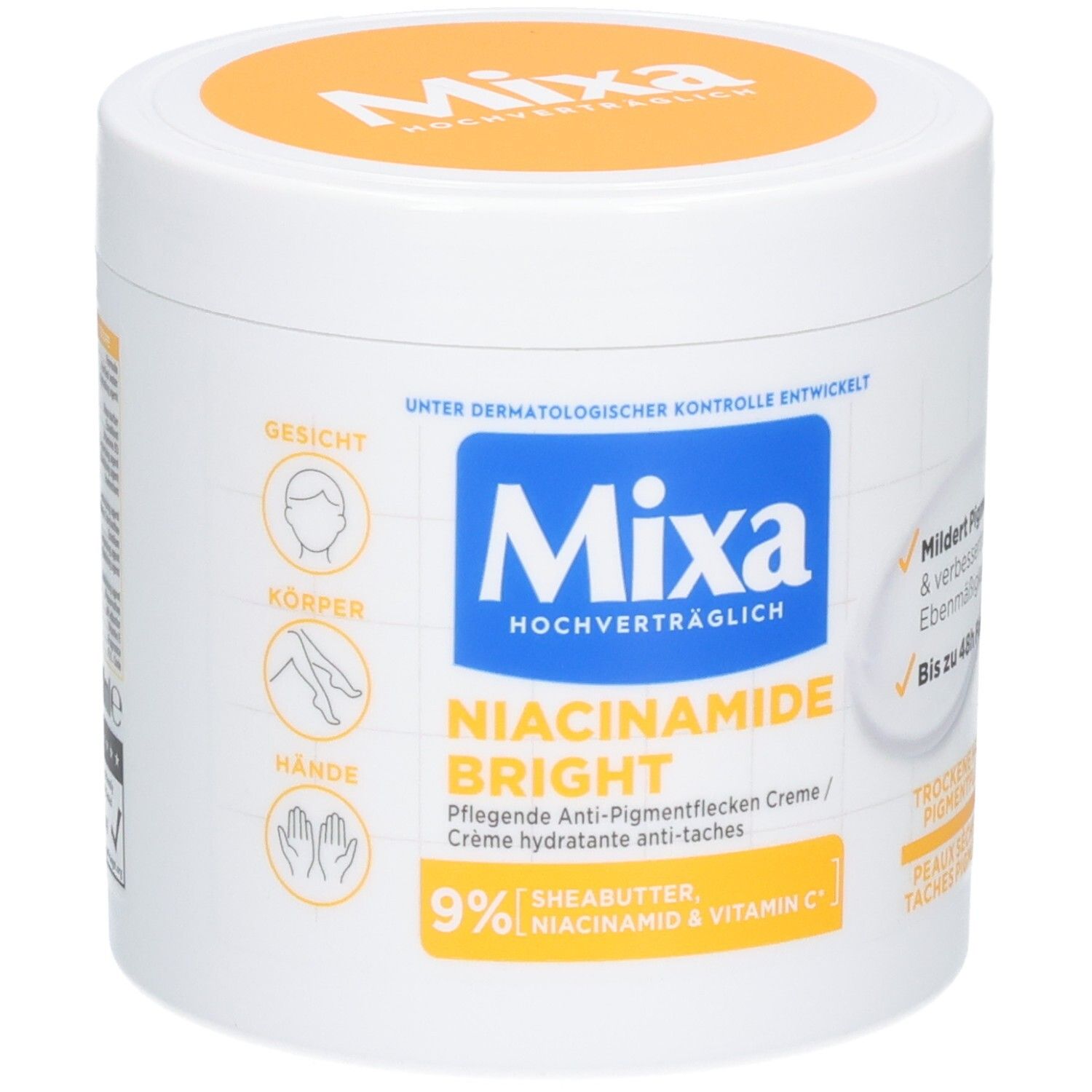 Mixa Niacinamide Bright Tiegel mit 9% Sheabutter, Niacinamid & Vitamin C.