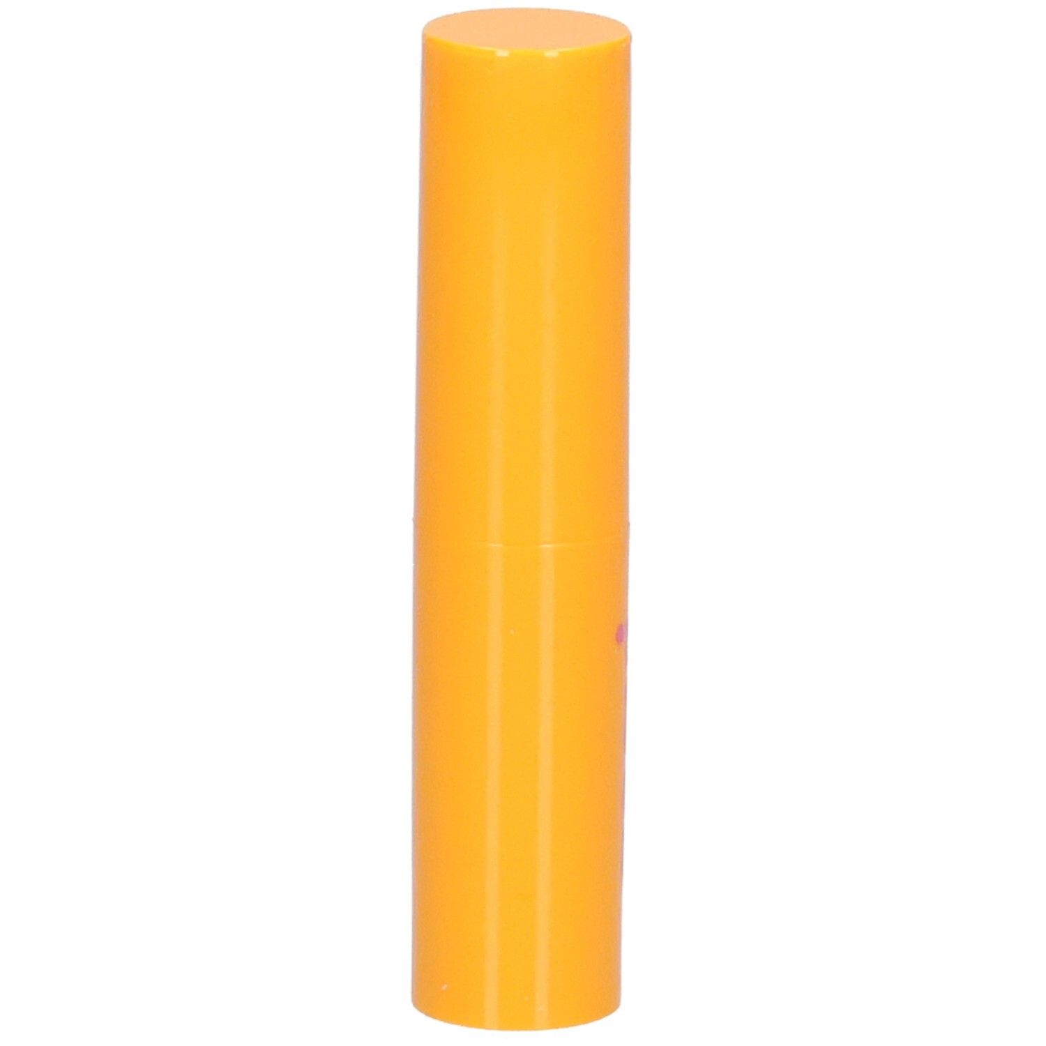 Orange Lippenbalsam-Hülse mit rosa Schriftzug 'goovi'.