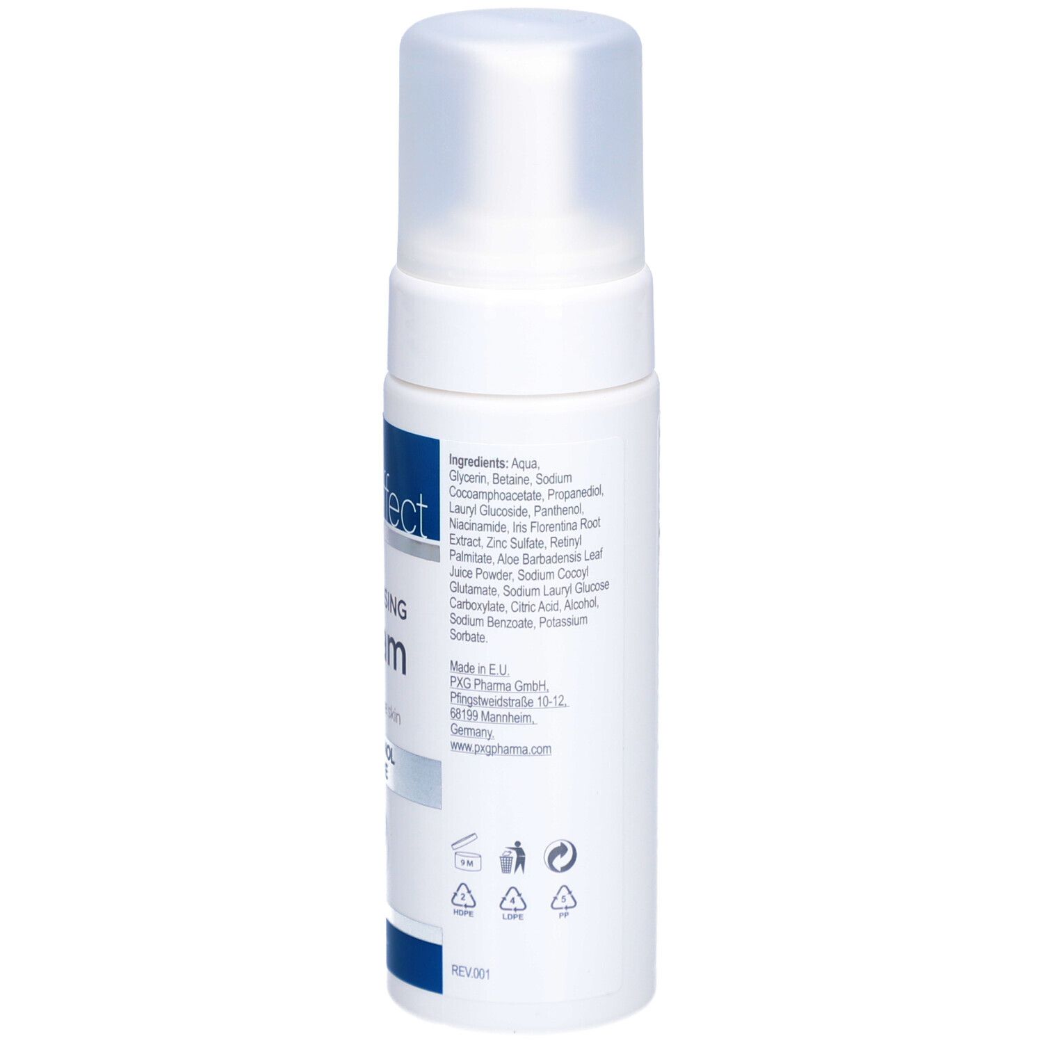 Weißer Spender mit „skineffect“ und „Cleansing Foam“. Zutatenliste. Für ölige und unreine Haut. Mit Panthenol + Betaine.