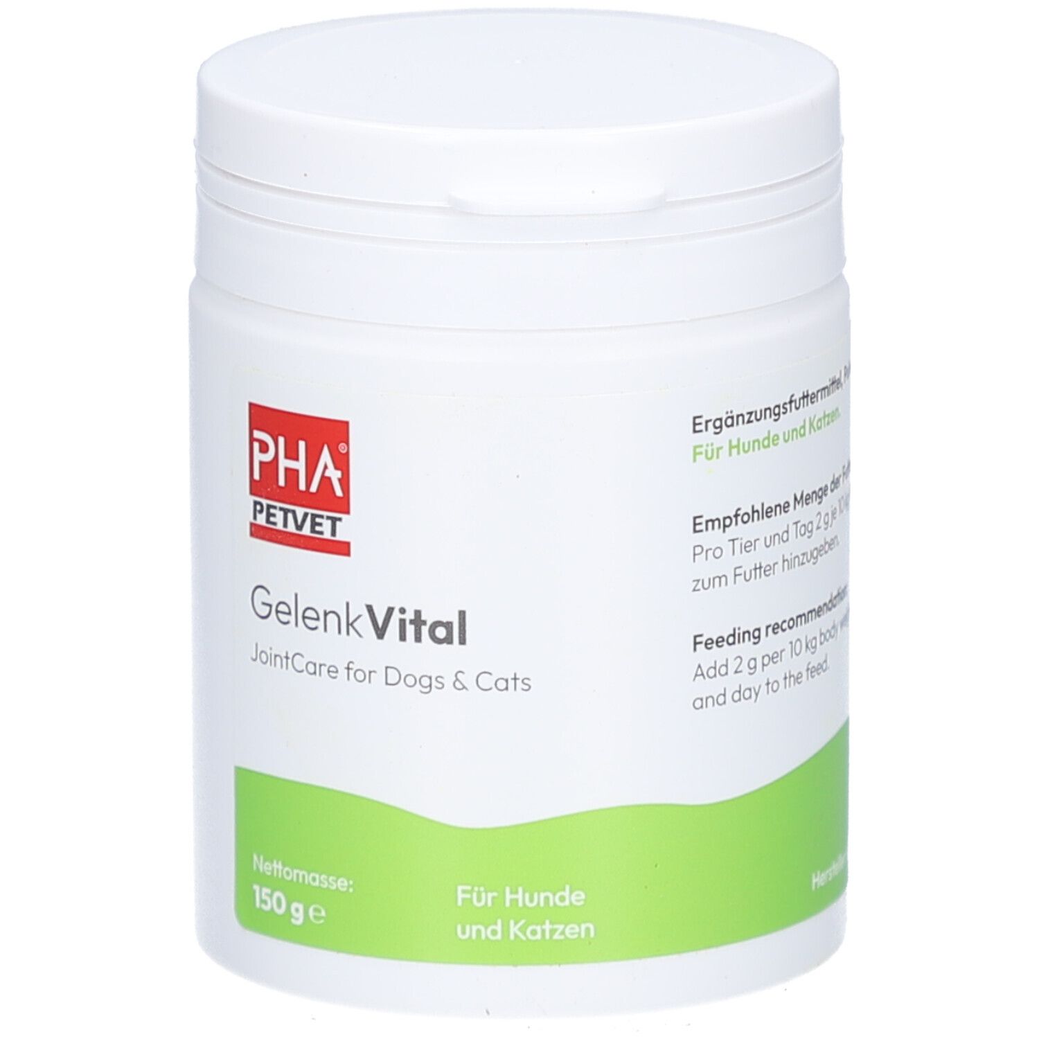 Boîte PHA Petvet GelenkVital de 150g pour chiens et chats.