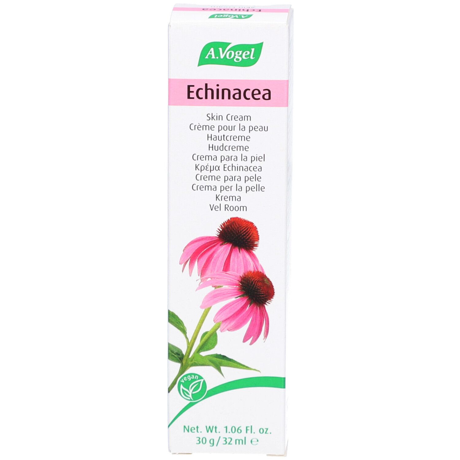 Emballage du produit avec boîte. Nom du produit et logo. Label végétalien. Illustration d'une fleur.
