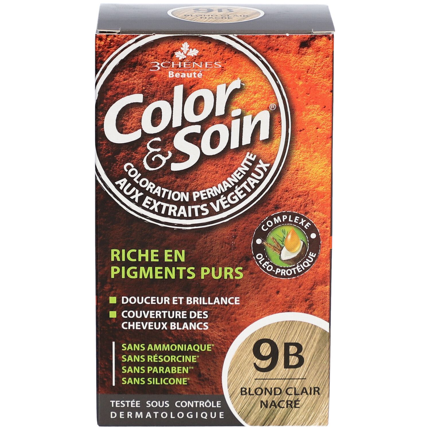 Haarfarben-Verpackung Color & Soin 9B Hellblond Perlmutt. Vorderseite mit Produktinformationen und Farbton.