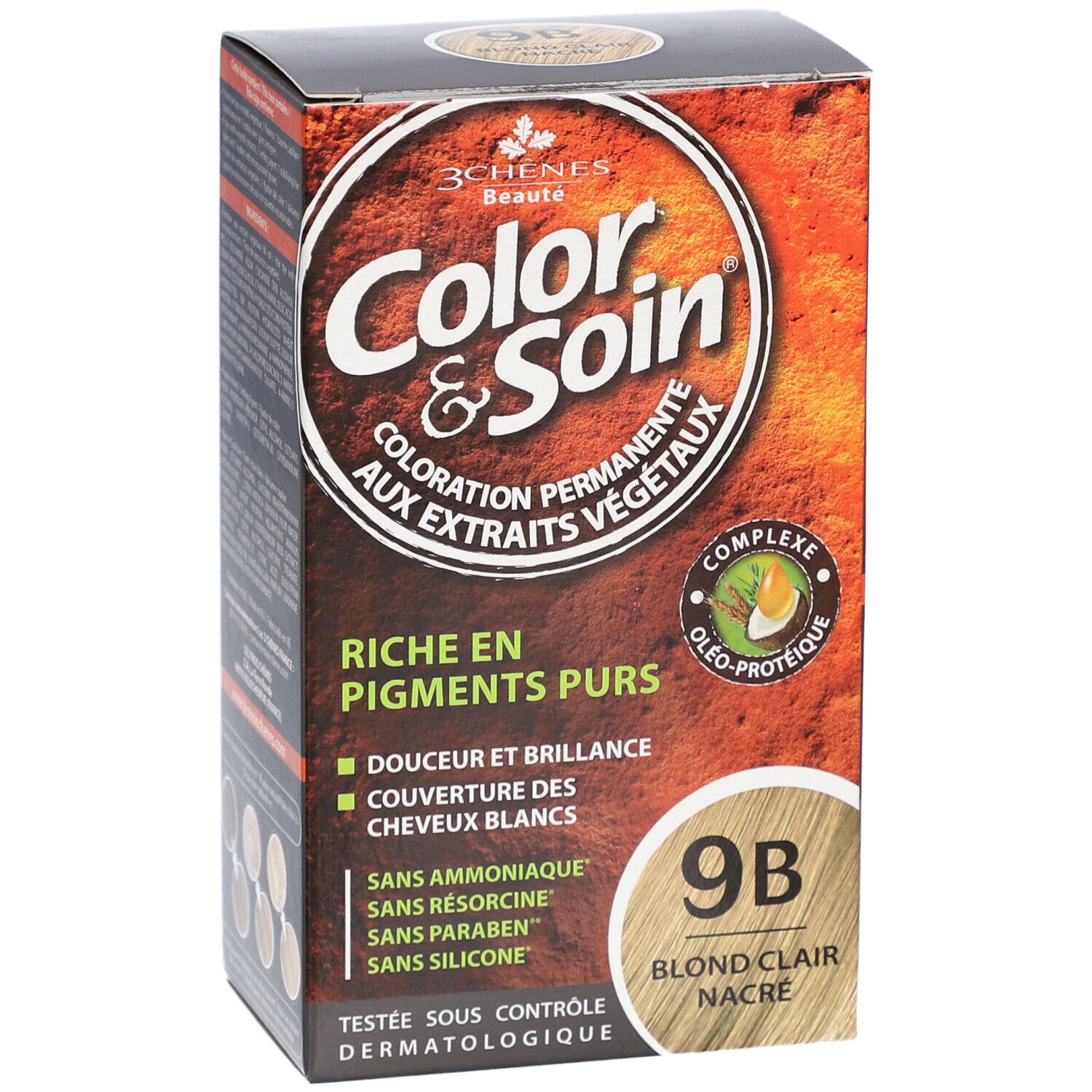 Haarfarben-Verpackung Color & Soin 9B Hellblond Perlmutt. Vorderseite mit Produktinformationen und Farbton.