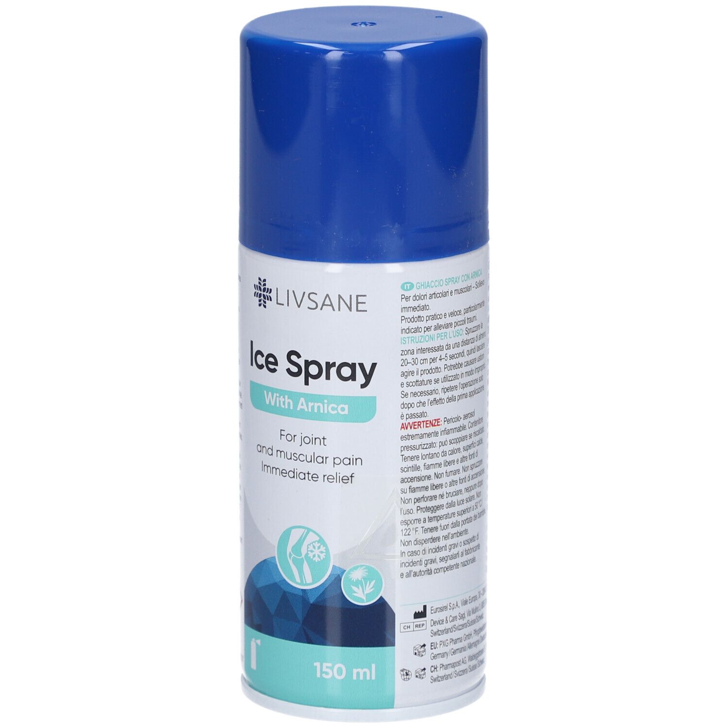LIVSANE Ice Spray mit Arnika, 150 ml, zur Linderung von Gelenk- und Muskelschmerzen.