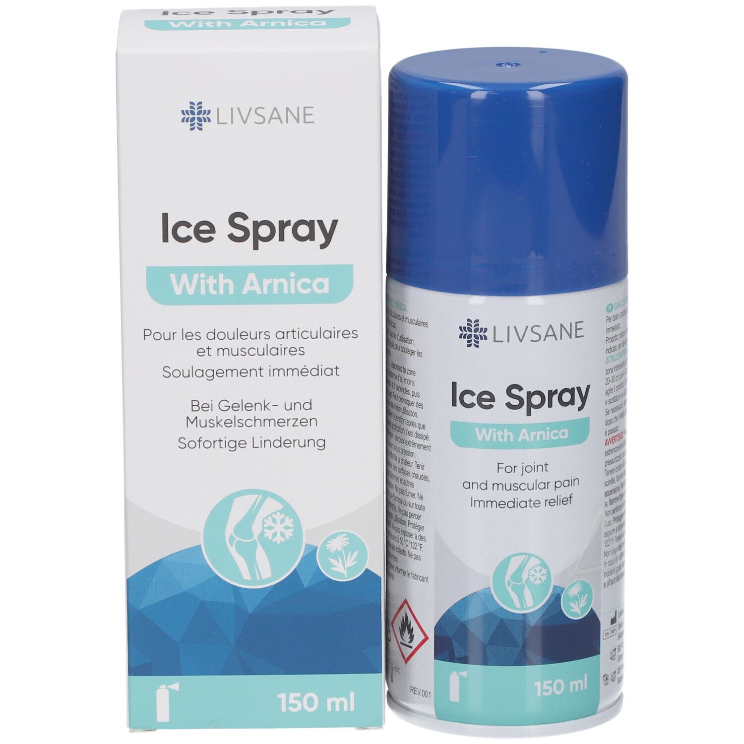LIVSANE Ice Spray mit Arnika, 150 ml, zur Linderung von Gelenk- und Muskelschmerzen.