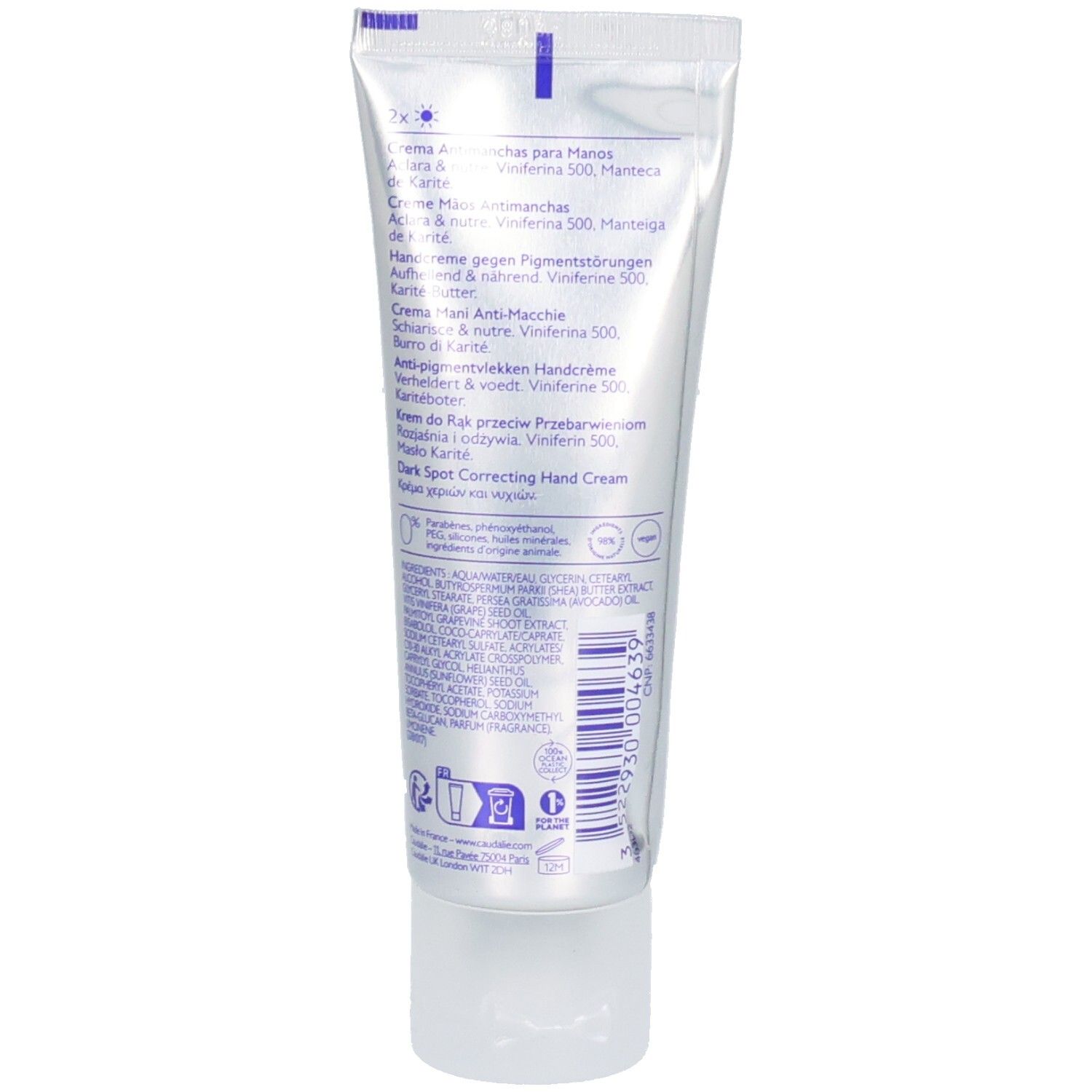 Dos du tube Caudalie Vinoperfect. Informations produit et ingrédients.