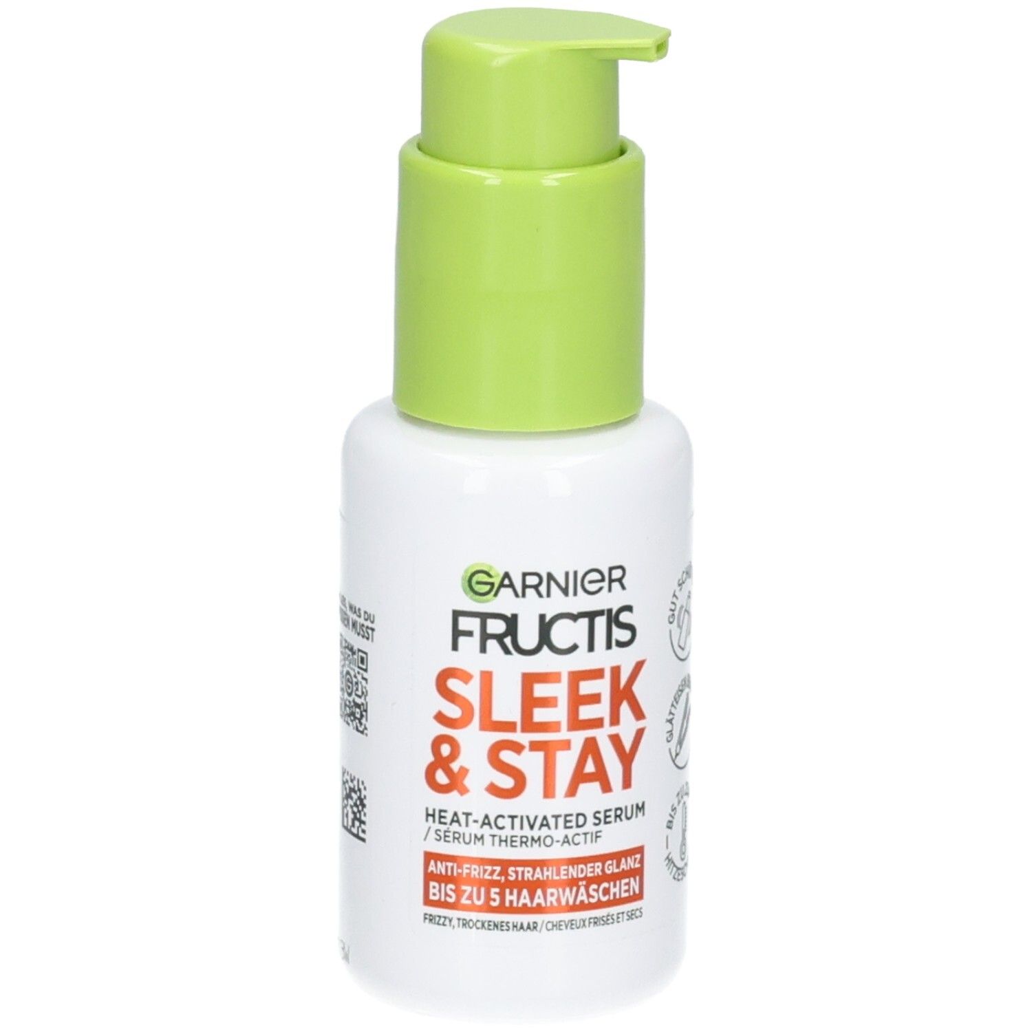 Garnier Fructis Sleek & Stay Serum Flasche mit Pumpspender.
