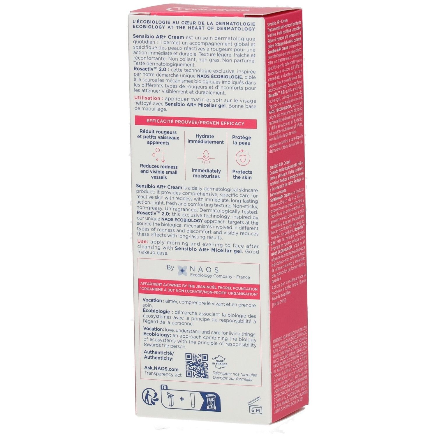 Emballage Bioderma Sensibio AR+ Cream, côté avec instructions d'utilisation.