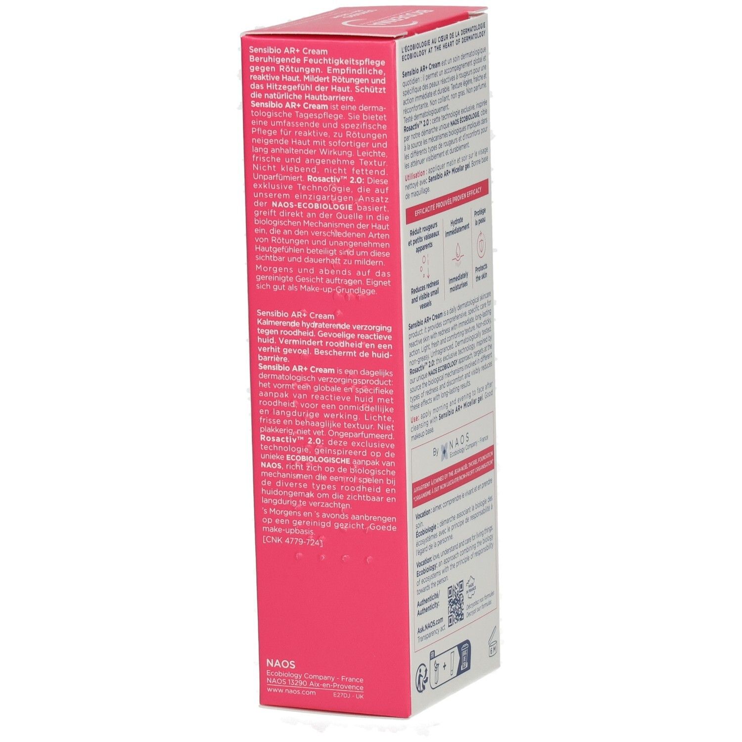 Emballage Bioderma Sensibio AR+ Cream, côté avec informations produit.