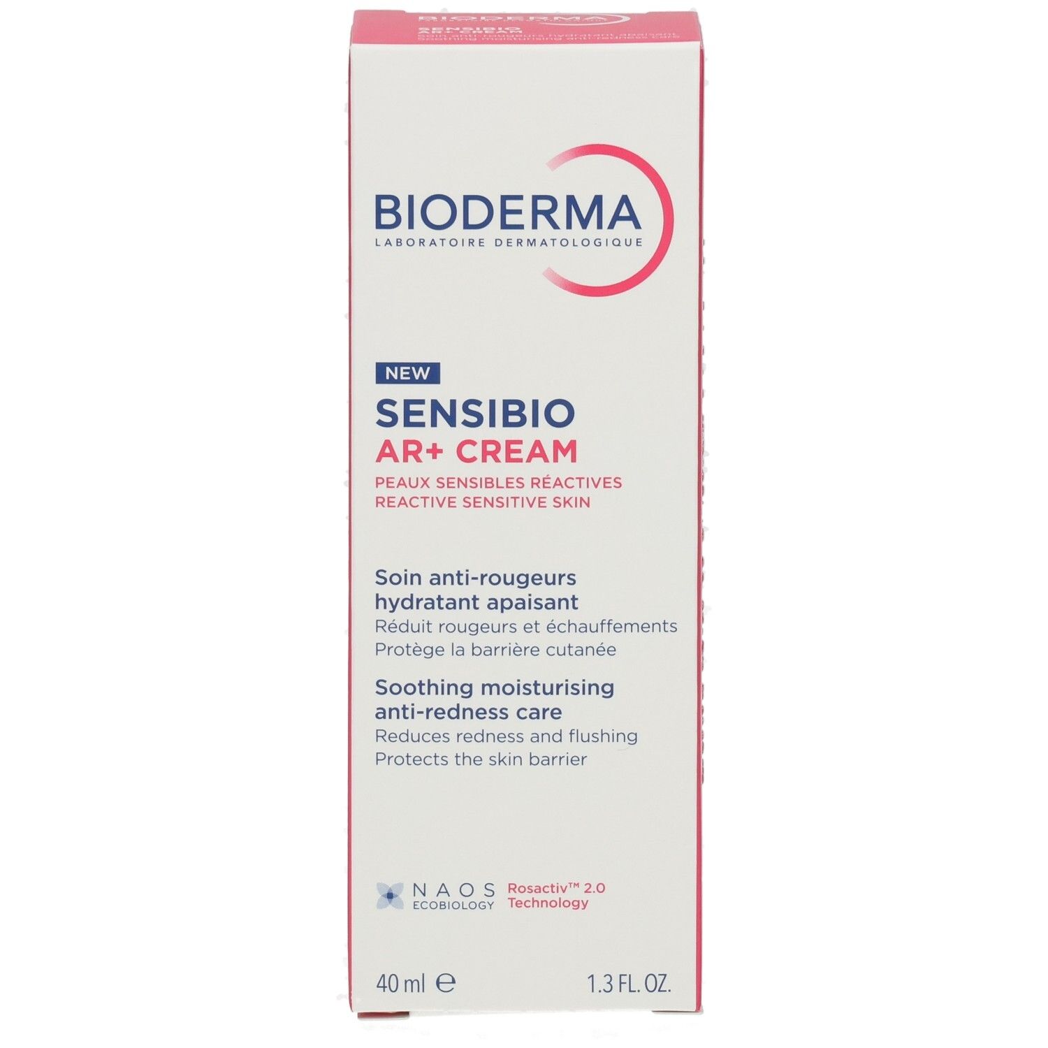 Emballage Bioderma Sensibio AR+ Cream, face avant avec nom produit.