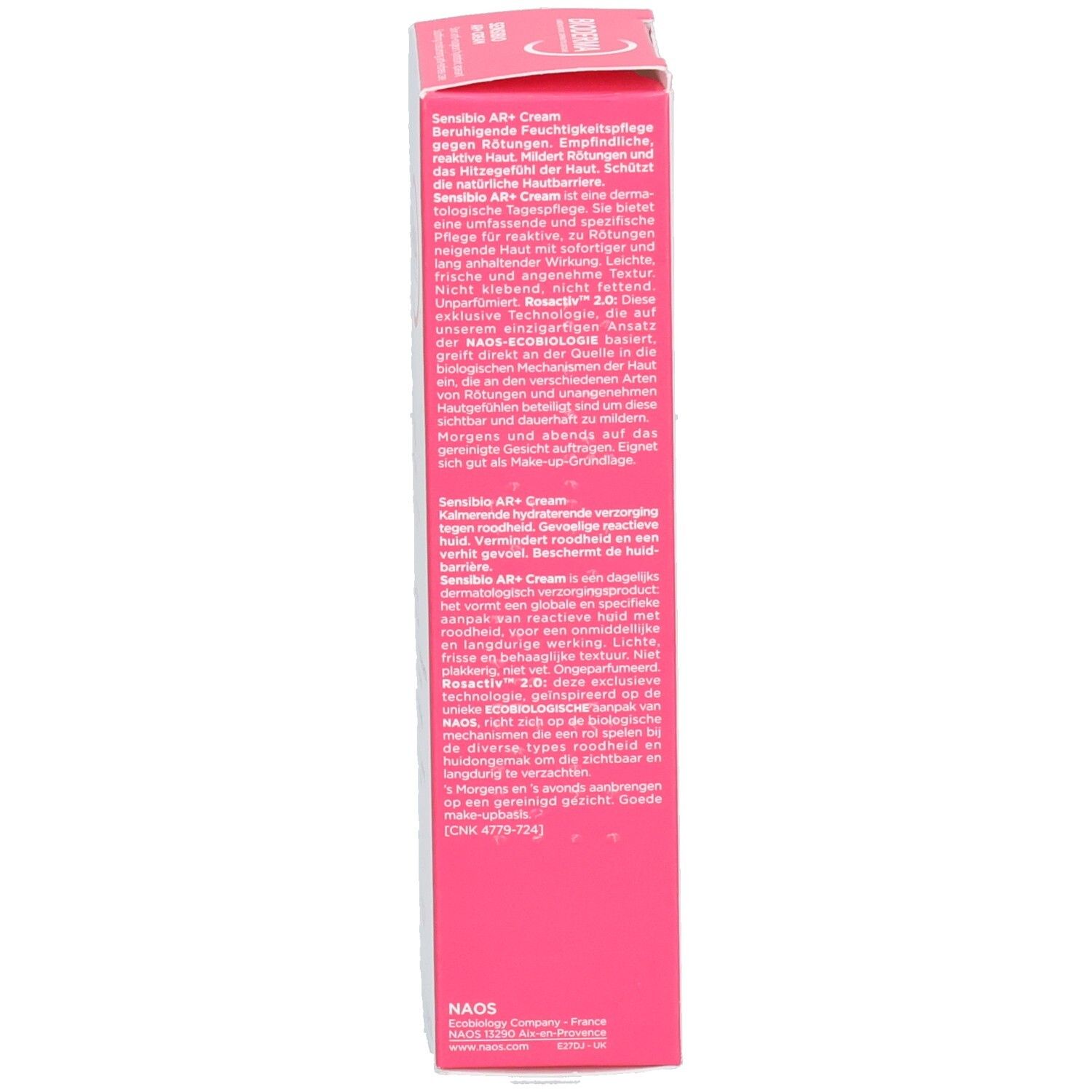Emballage Bioderma Sensibio AR+ Cream, côté avec informations produit.