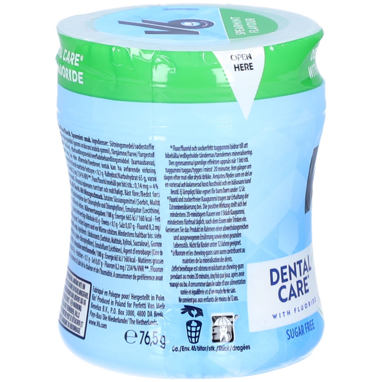 V6 Dental Care Kaugummi Spearmint mit Fluorid view 2