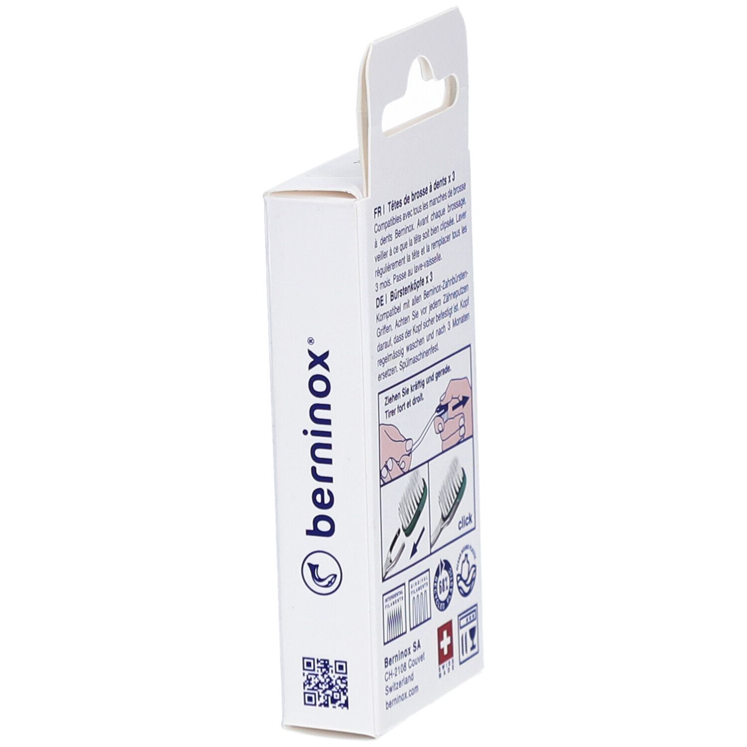 Seitenansicht der Verpackung mit Produktinformationen. Text und Logos.