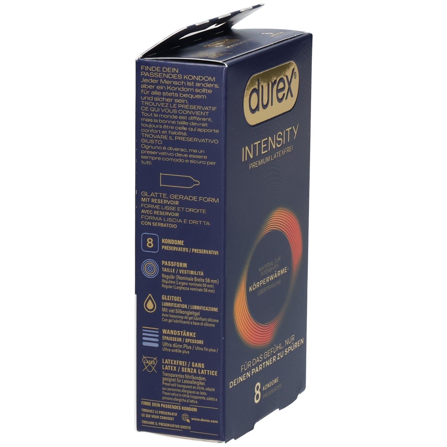 Durex Intensiti Kondom Packung, 8 Stück, latexfrei.