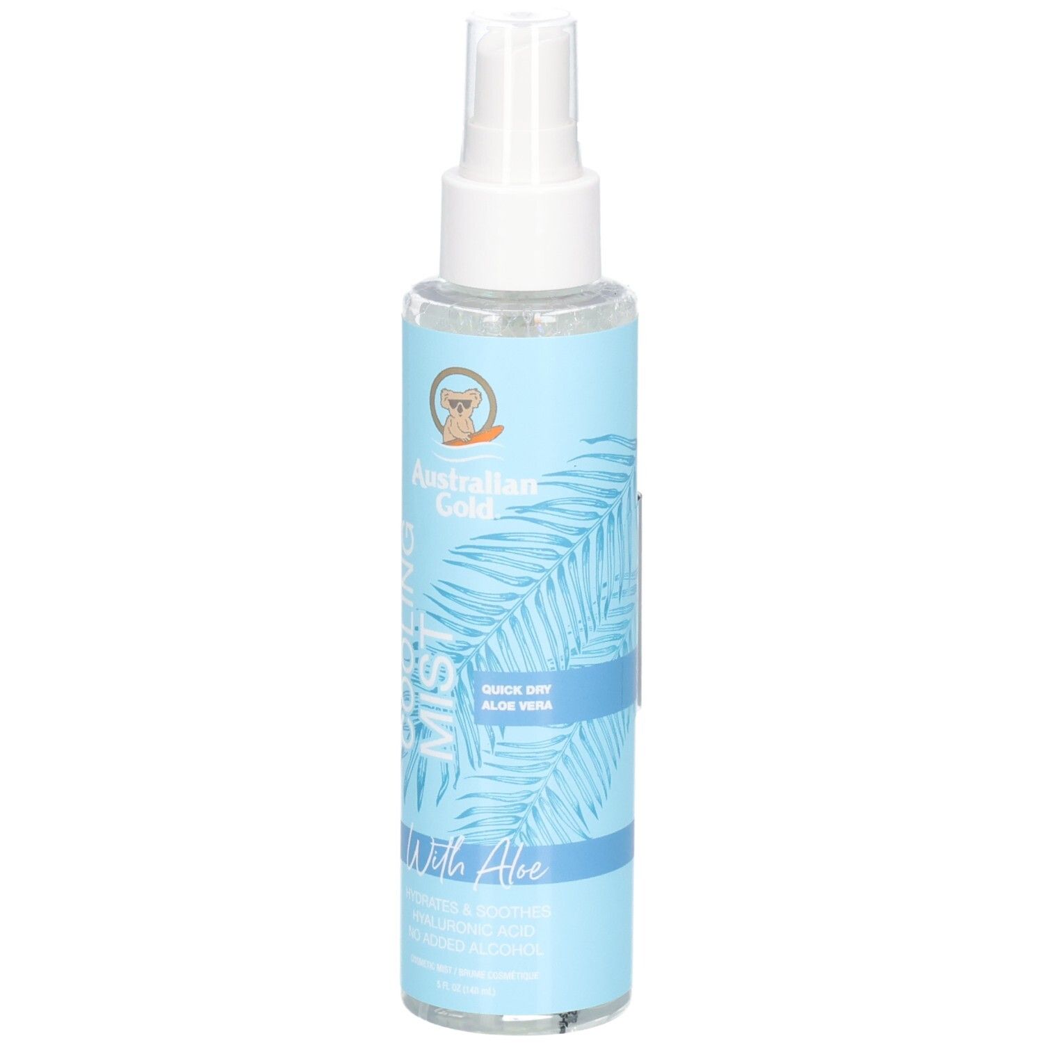 Spray rinfrescante con aloe vera, design a foglia di palma.