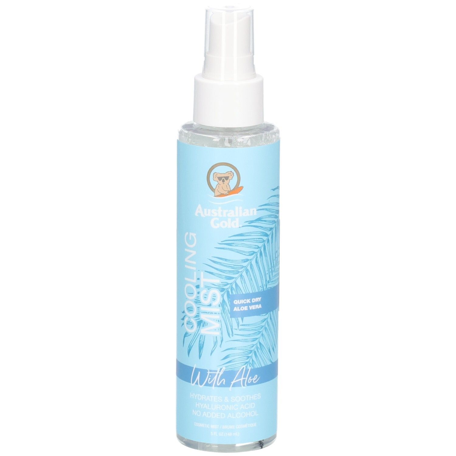 Spray rinfrescante con aloe vera, design a foglia di palma.