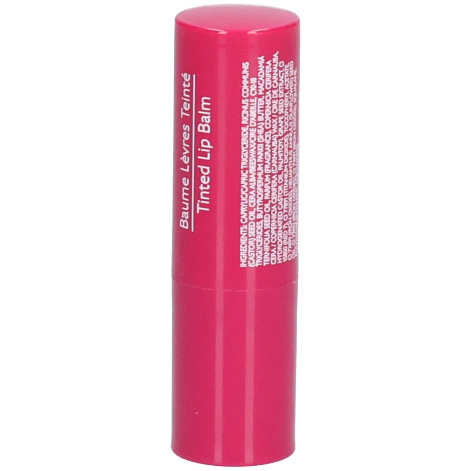 Bâton de baume à lèvres rose. Dos avec ingrédients. Marque CAUDALIE.