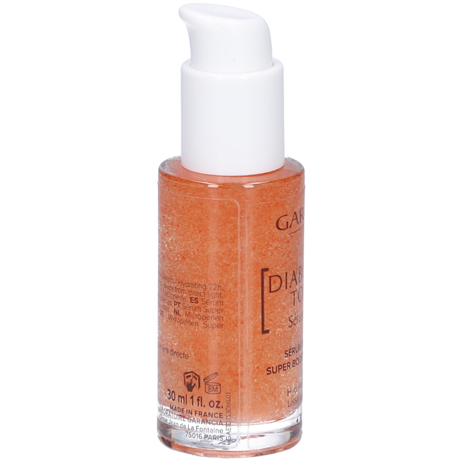 Garancia Diabolique Tomate Sérum Baby Skin. Flasche mit Pumpe, orangefarbenes Serum. 30 ml, Made in France.
