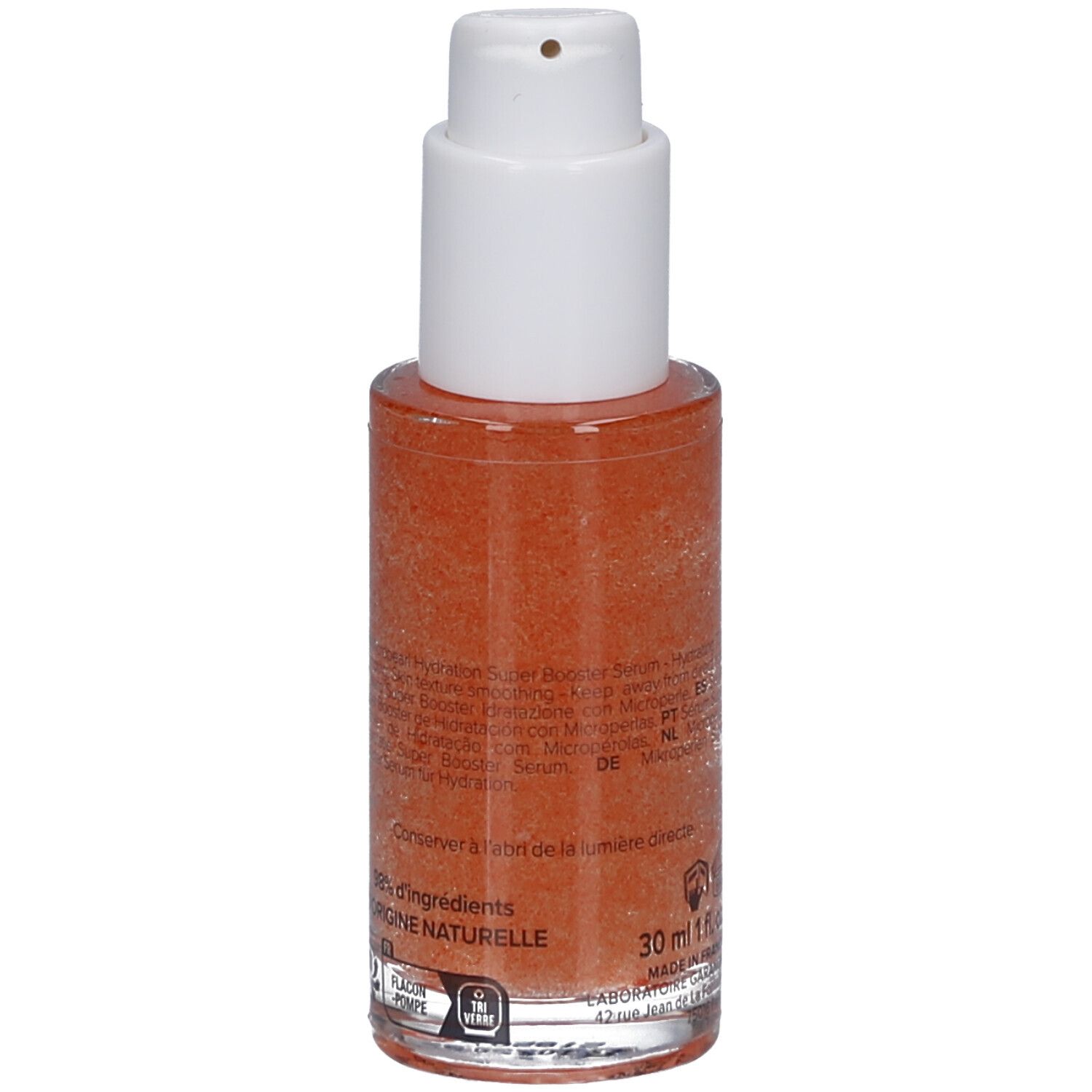Garancia Diabolique Tomate Sérum Baby Skin. Flasche mit Pumpe, orangefarbenes Serum. 30 ml, 98% natürliche Inhaltsstoffe.