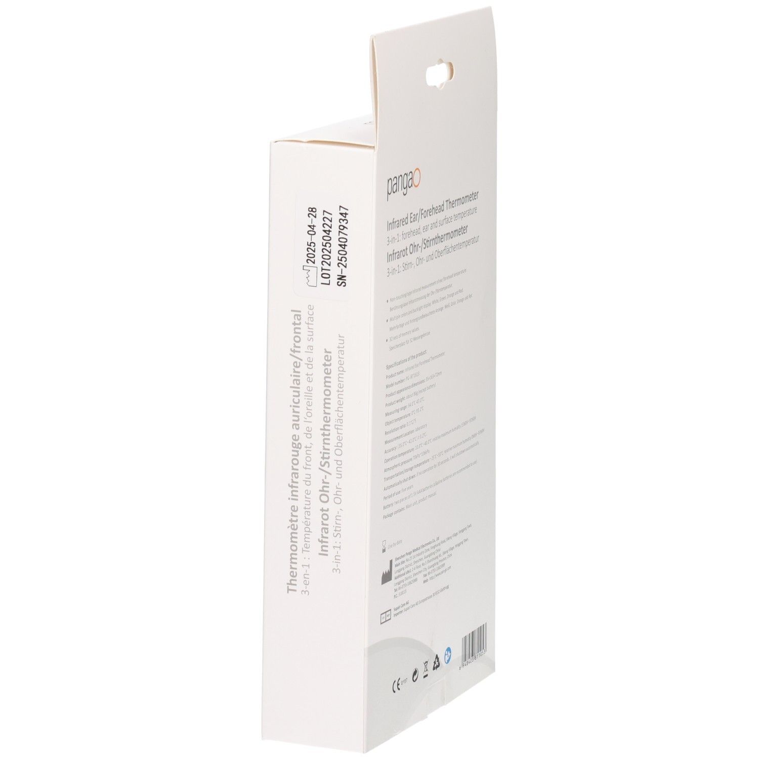 Verpackung eines Infrarot-Ohr-/Stirnthermometers.