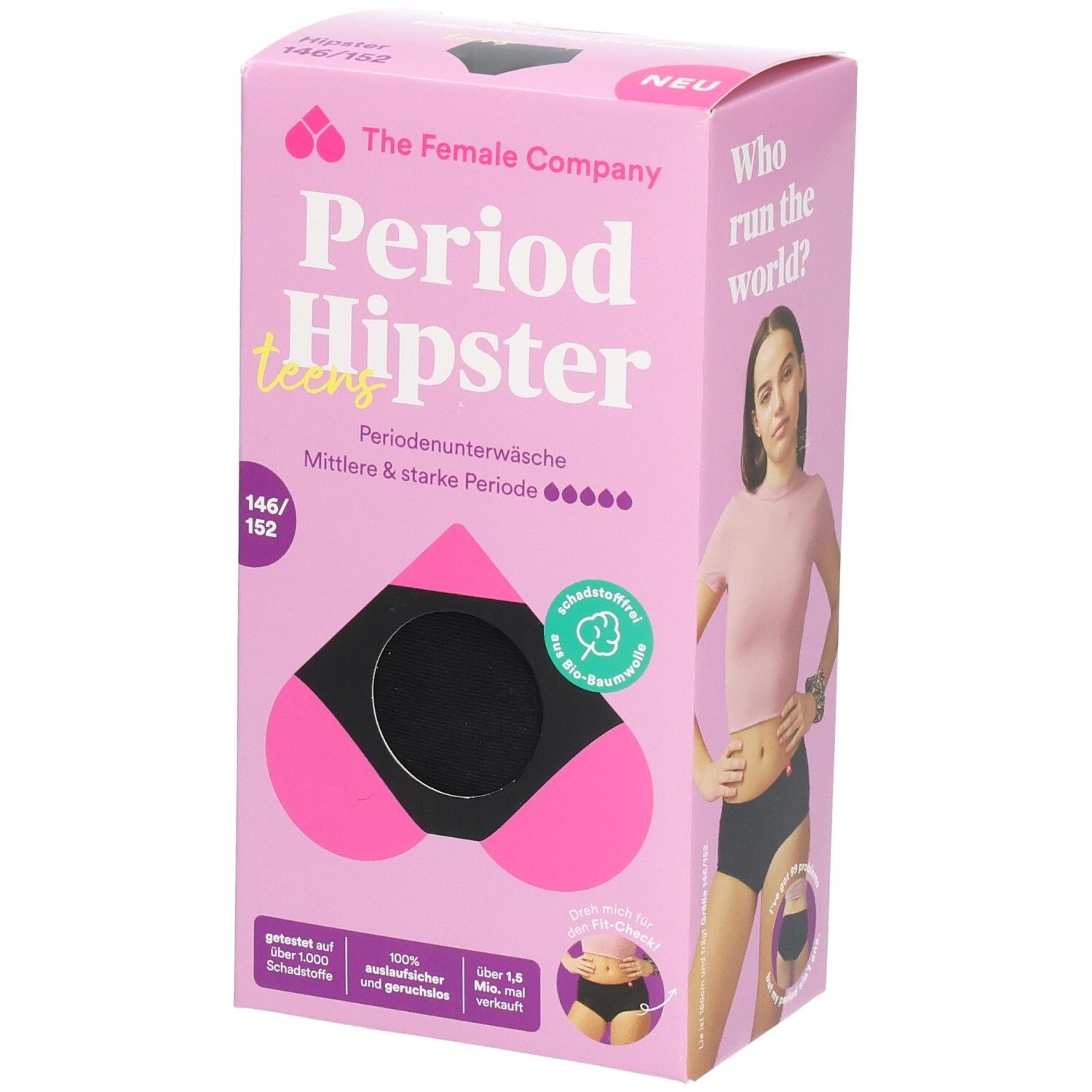 Female Company Periodensl Hip Tee 146/152 Cot schw 1 St Periodenslip