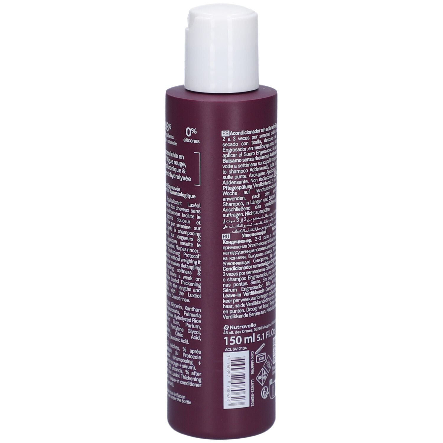 Dunkelrotes Fläschchen mit weißem Klappdeckel, 150 ml.