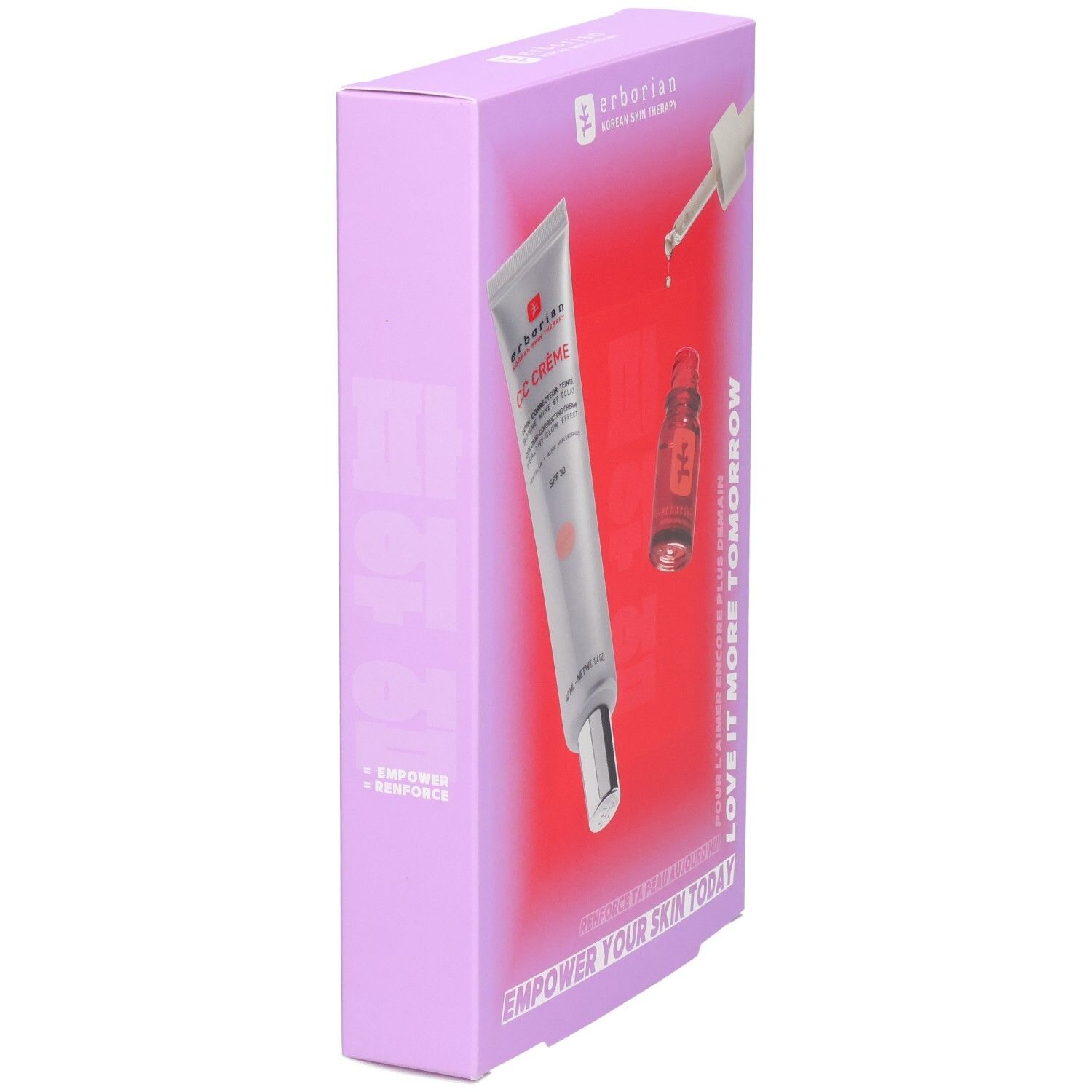 Verpackung des Erborian CC Creme und Nachtöl Sets, Seitenansicht.