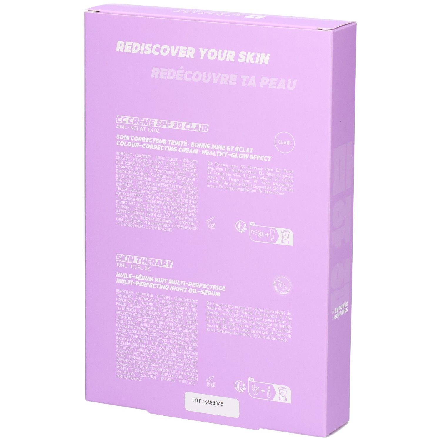 Rückseite der Erborian CC Creme und Nachtöl Verpackung mit Produktinformationen.