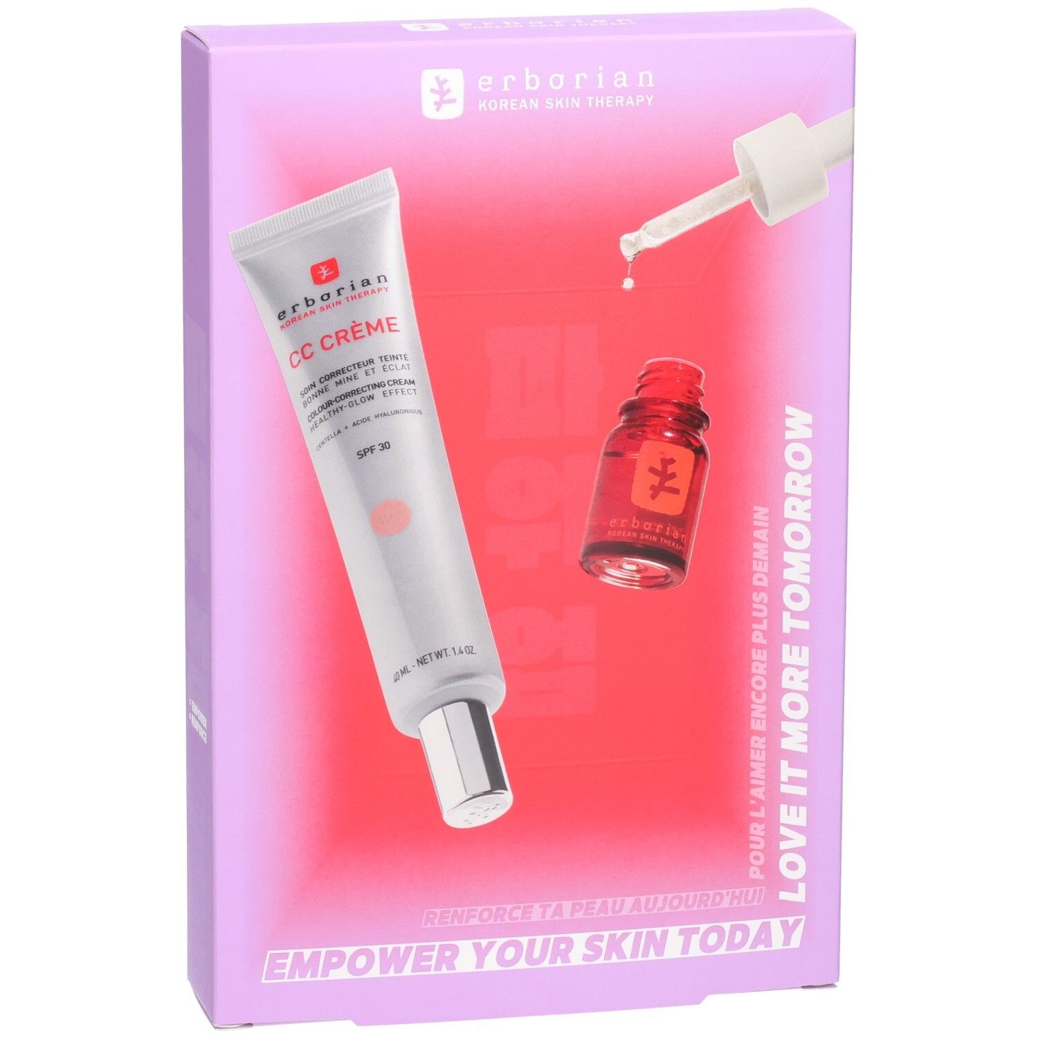 Erborian CC Creme und Nachtöl Set. Enthält eine Tube CC Creme und ein Fläschchen mit Pipette.
