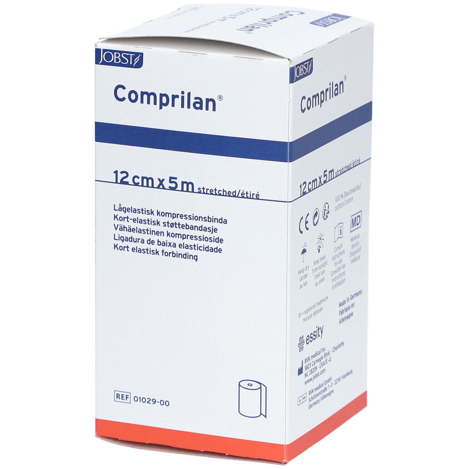 Verpackung von Comprilan® elastische Binde. 12 cm x 5 m. Aufdruck: Kurz-elastische Kompressionsbinde.