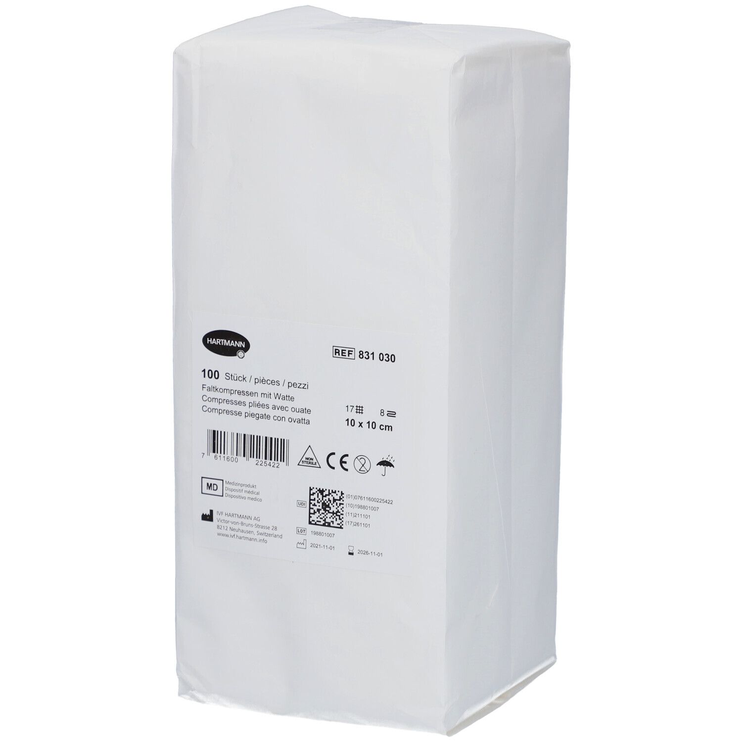 Hartmann Compresses pliées et longuettes avec ouate 5 x 5 cm