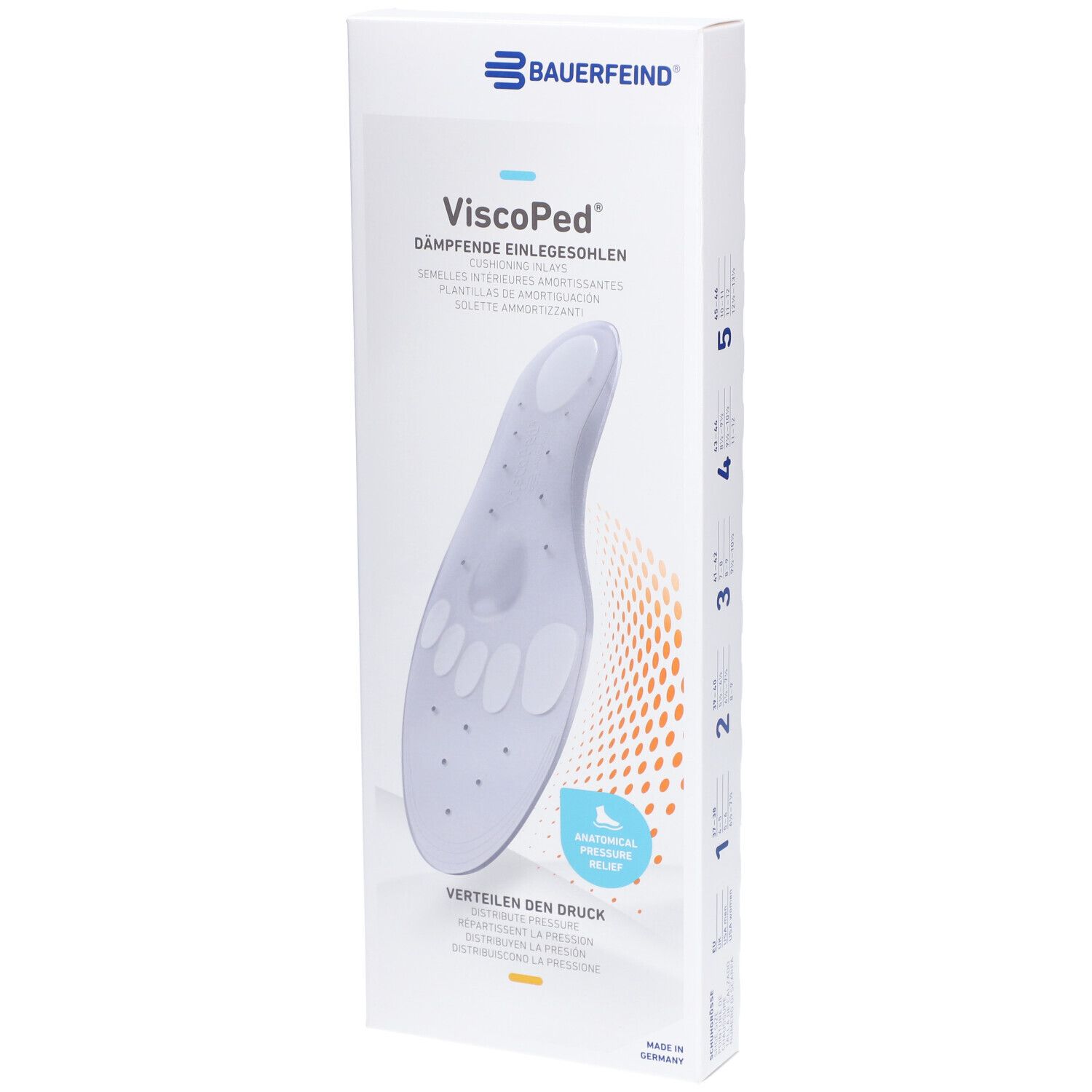 Boîte de semelles Viscoped. Marque Bauerfeind. Image du produit et nom sur le devant.
