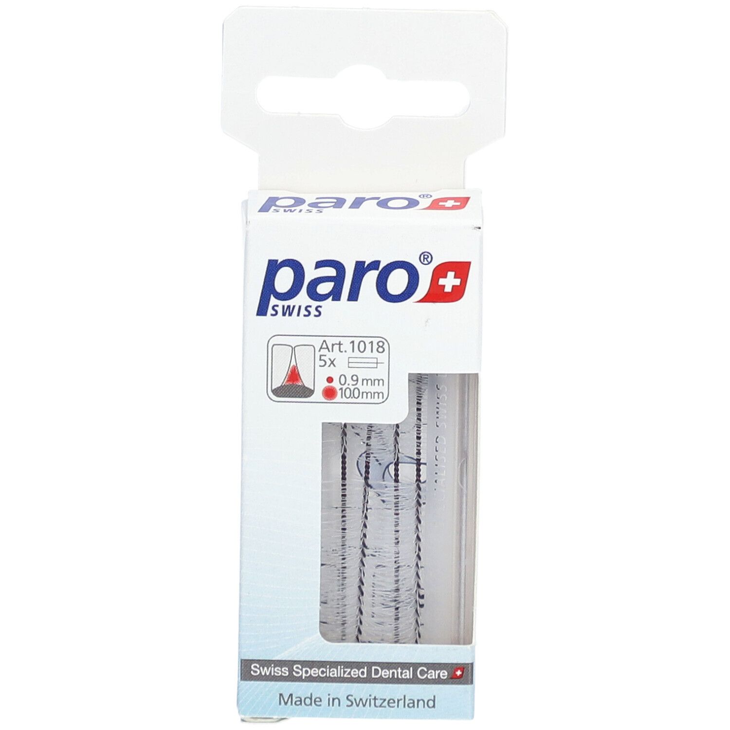 Verpackung mit paro® Isola Long. Sichtfenster zeigt Interdentalbürsten. Marke und Produktbezeichnung sichtbar.