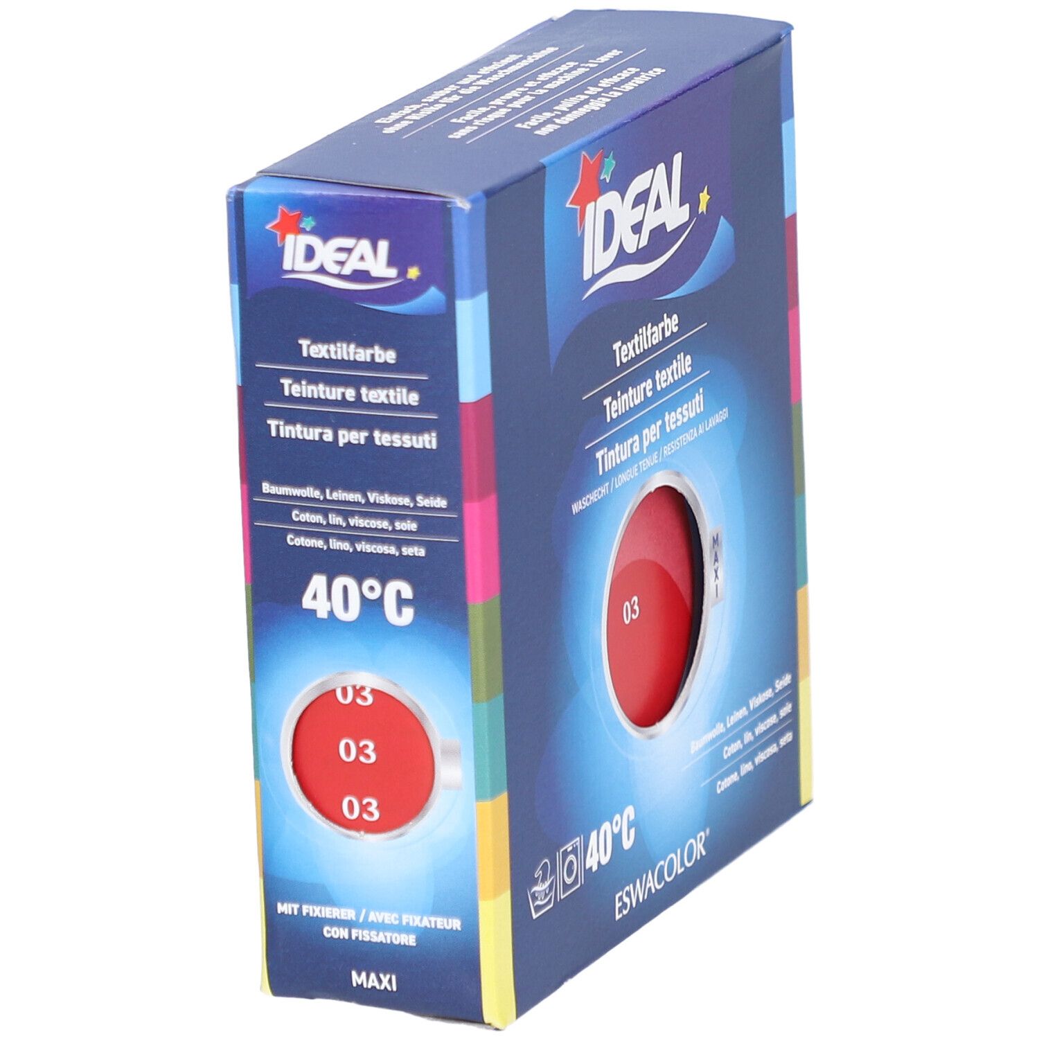IDEAL Textilfarbe, Knallrot 03, in einer Schachtel. Waschbar bis 40°C. Maxi-Packung.