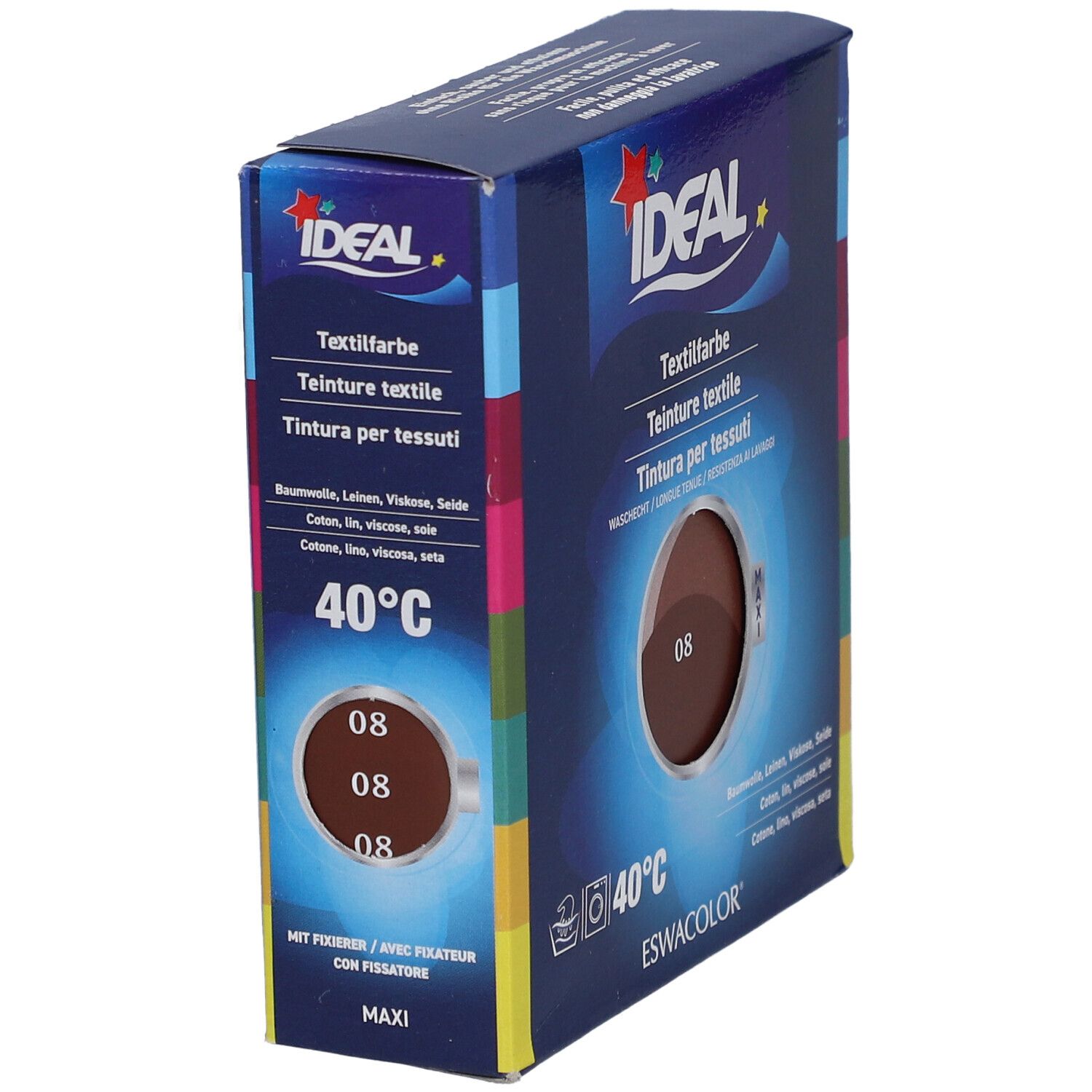 IDEAL Textilfarbe, 08 Rotbraun, in Kartonverpackung. Waschbeständig. Für Baumwolle, Leinen, Viskose, Seide. Maxi-Logo.