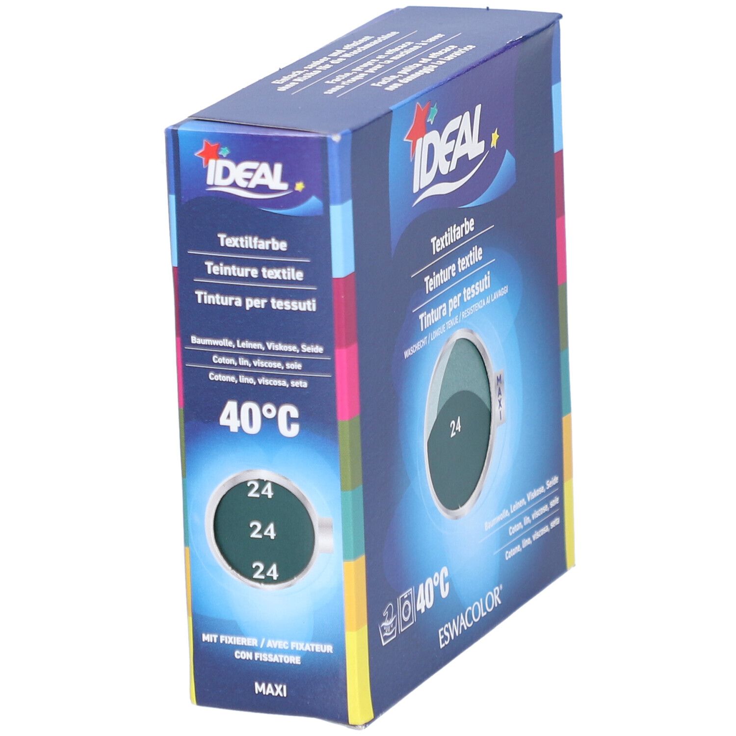 Emballage incliné de teinture textile IDEAL, teinte 24 Tanne. Lavable à 40°C. Format Maxi.