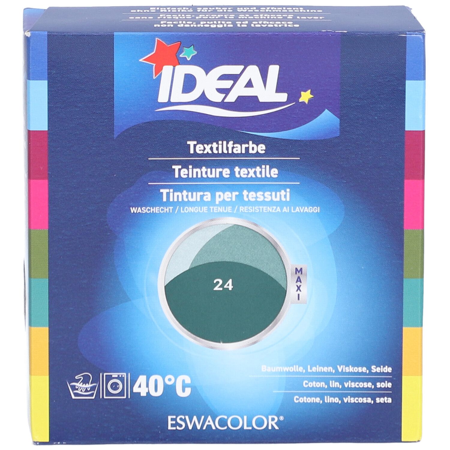 Boîte de teinture textile IDEAL, teinte 24 Tanne. Lavable à 40°C. Pour coton, lin, viscose, soie.