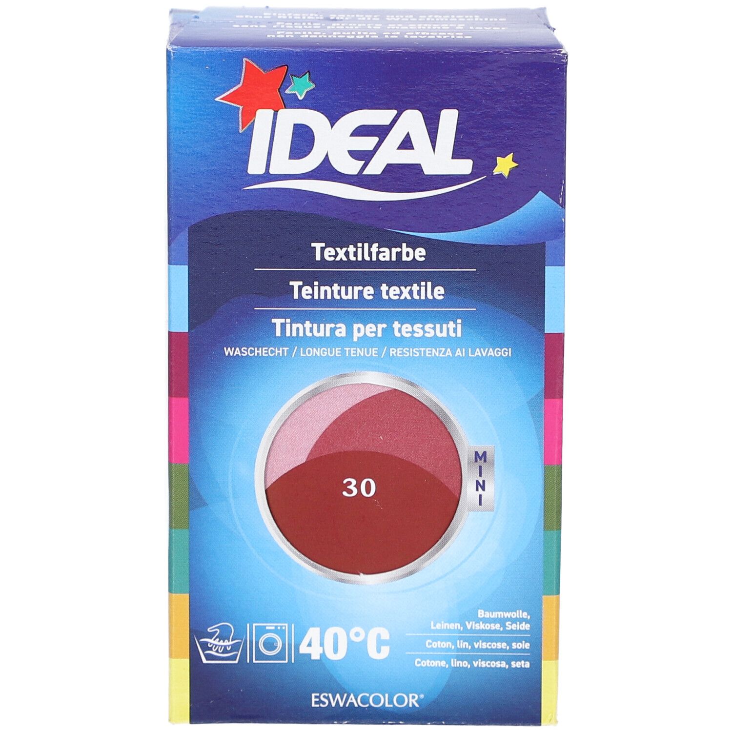 IDEAL Textilfarbe in Rot, 40°C Wäsche, für Baumwolle, Leinen, Viskose, Seide.