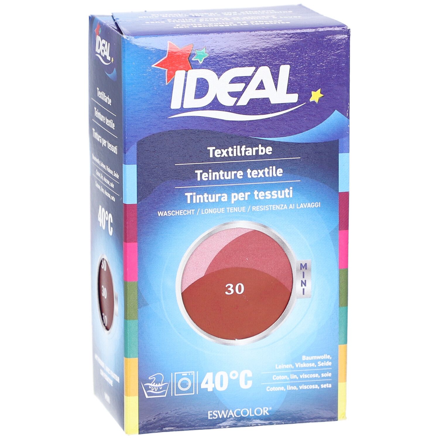 IDEAL Textilfarbe Karton in Rotbraun, 30ml, für 40°C Wäsche.