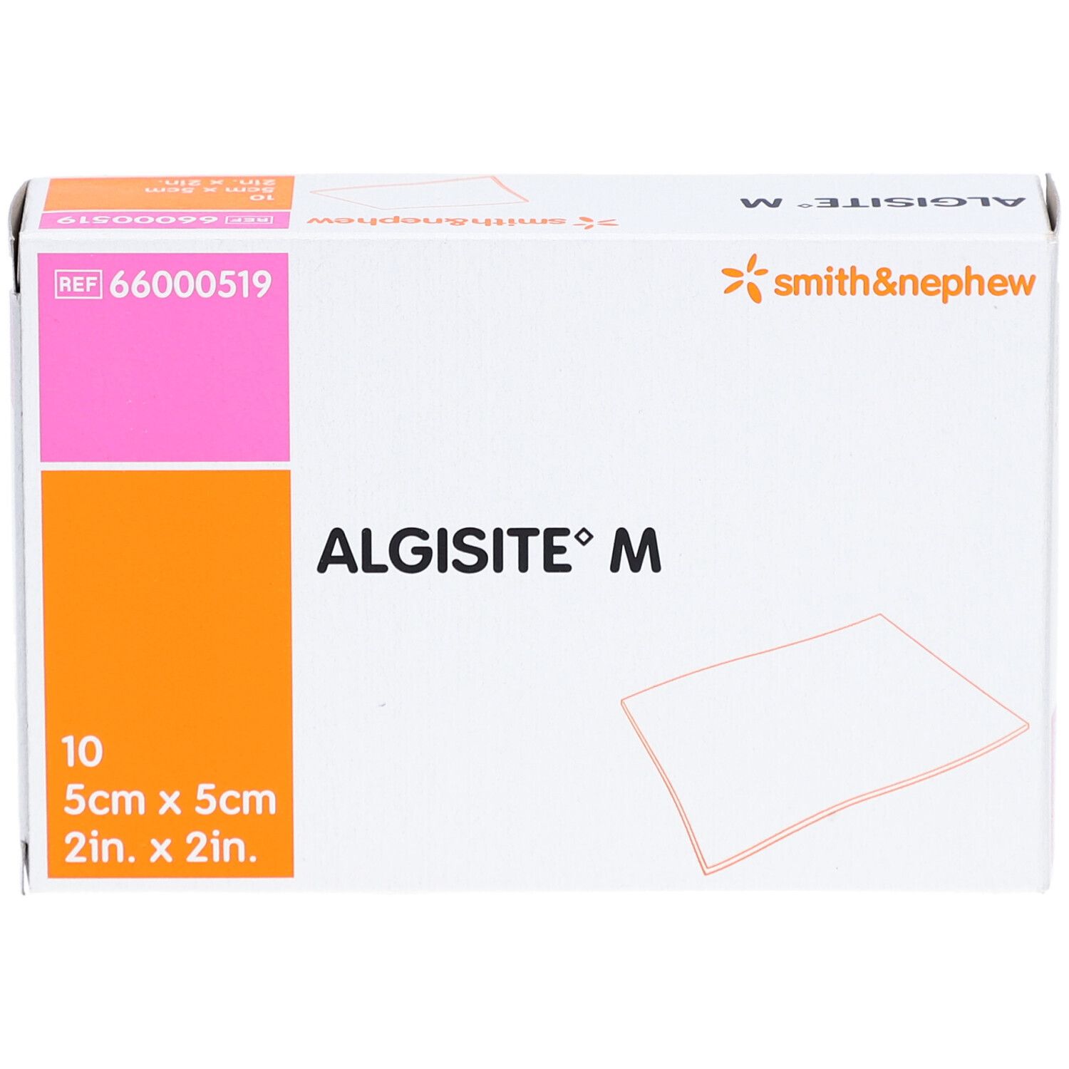 Boîte d'Algisit M, 5cm x 5cm. Contient 10 pièces. Marque Smith & Nephew.